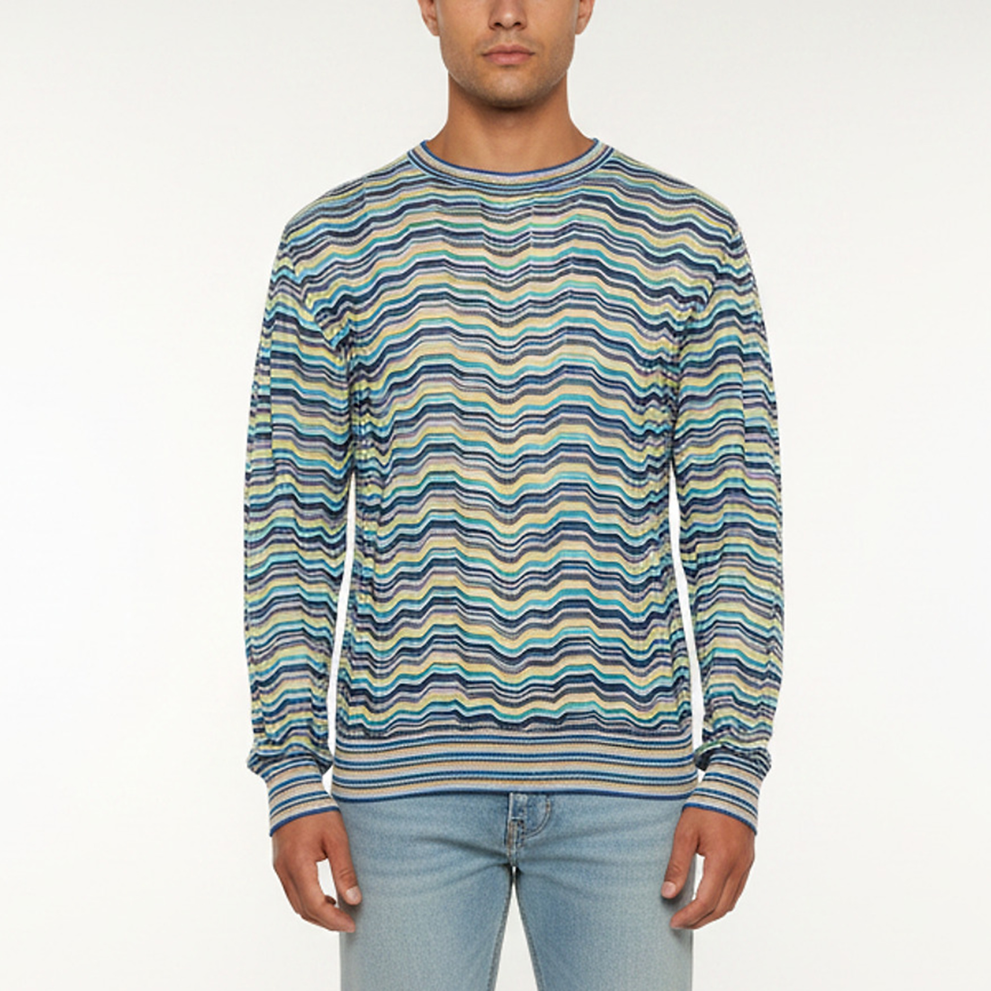 Missoni Sport Vintage Chevron Wave Knit Crewneck Sweater L