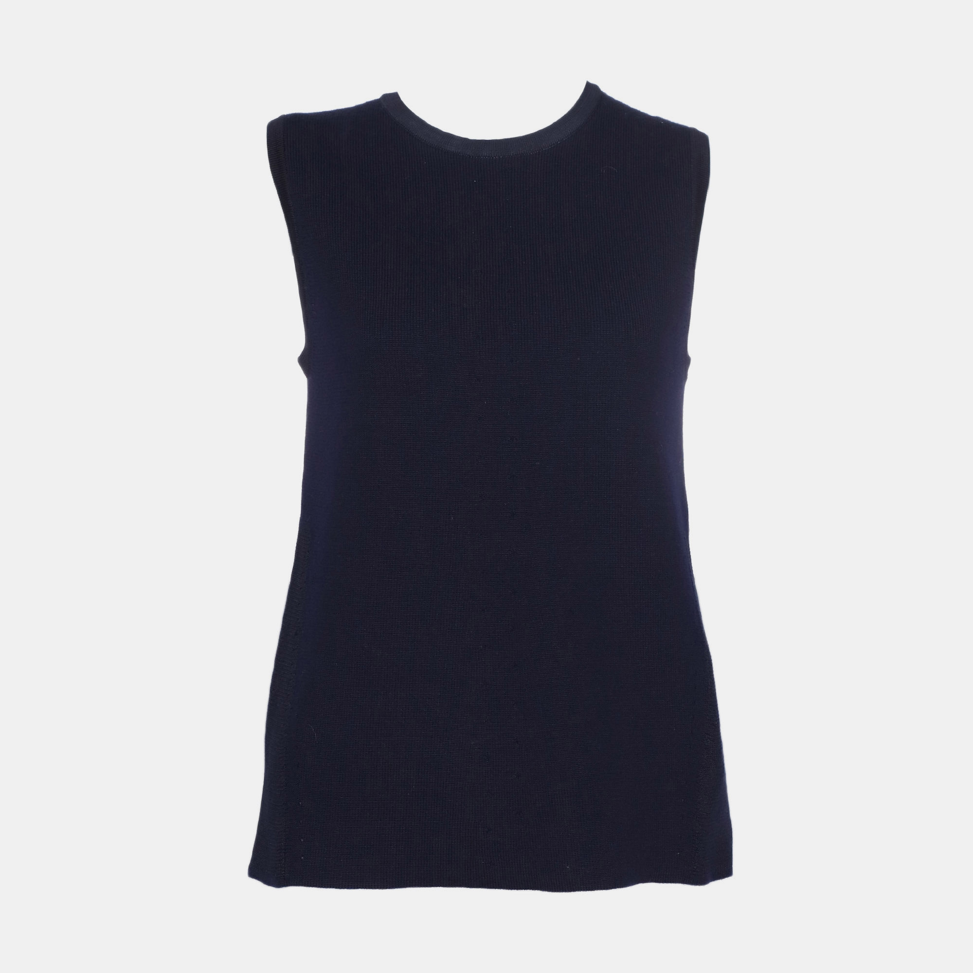 Hermes Dark Blue Cotton Sleeveless Knitted Top Size S