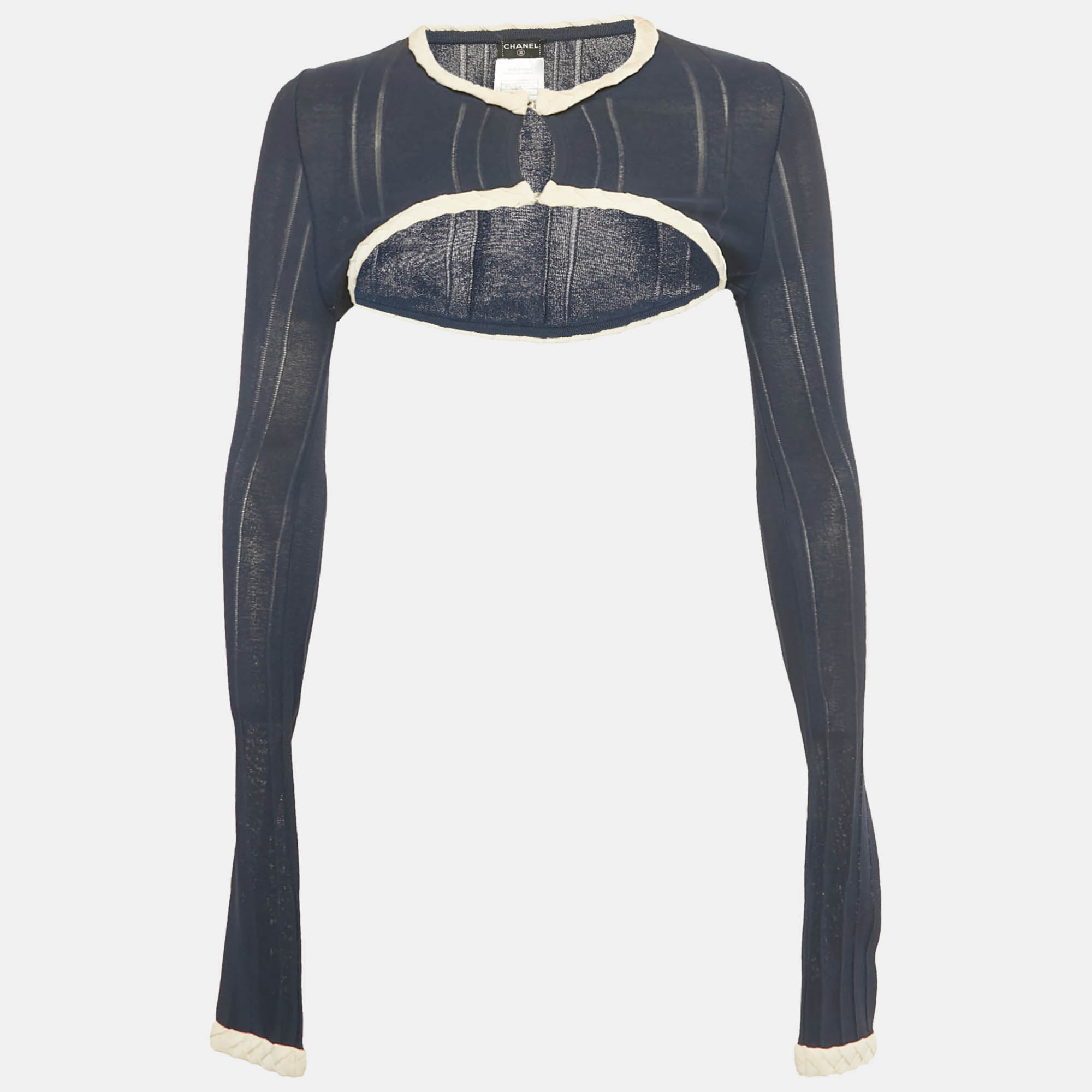 Chanel Navy Blue Knit Long Sleeve Crop Top S