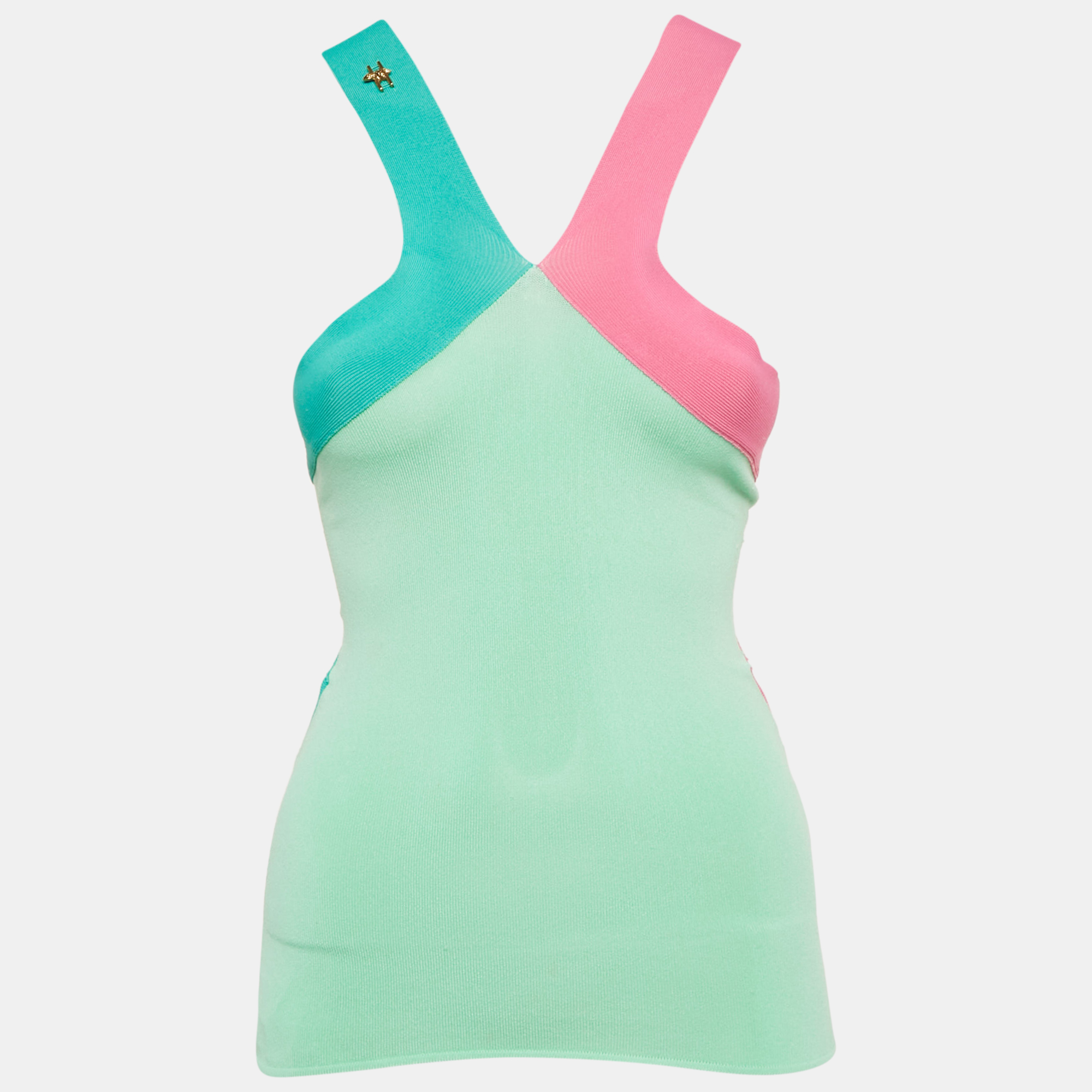 Class by Roberto Cavalli Green Ribbed Tank Top S