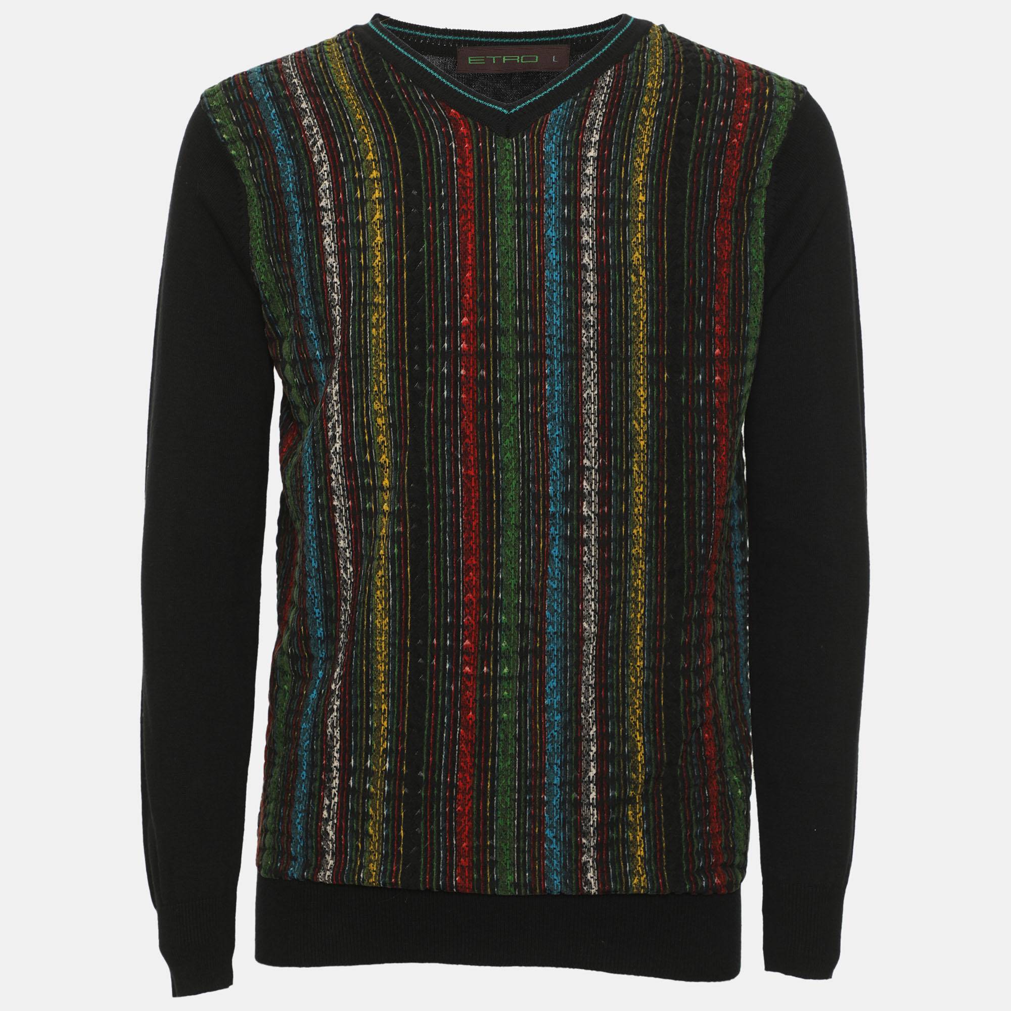 Etro Black Multicolor Printed Knit Sweater L