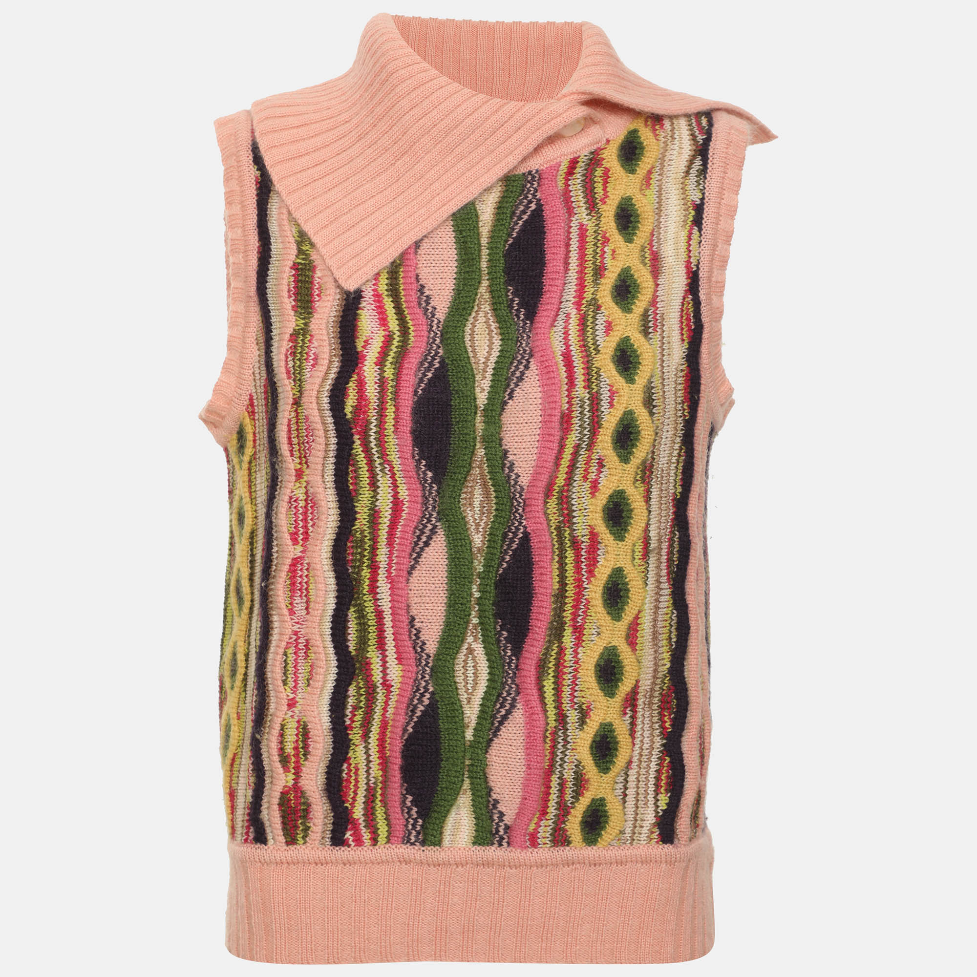 Missoni Multicolor Wool Blend Knit Asymmetric Collared Vest S