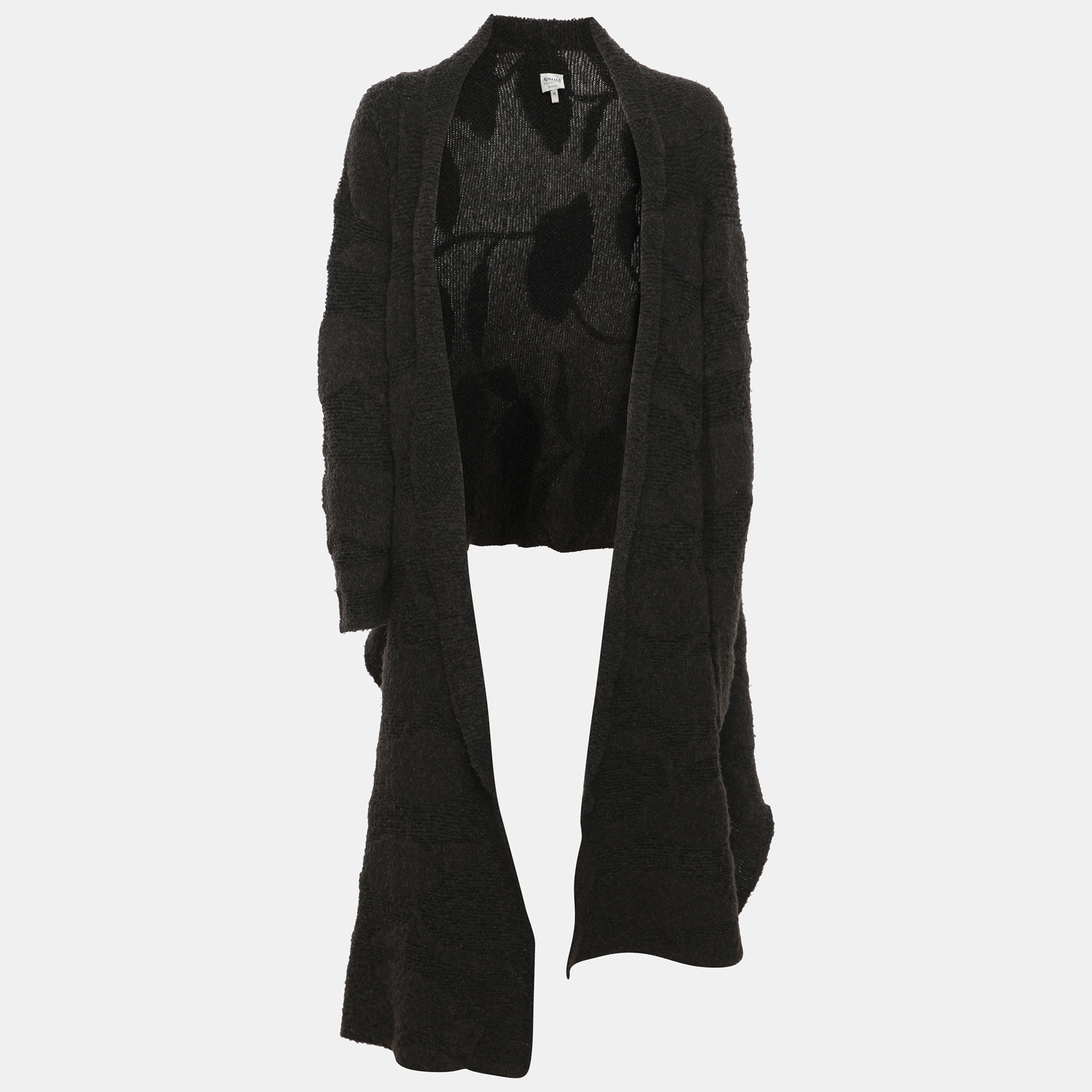 Armani Collezioni Dark Grey Boucle Wool Blend Open Cardigan M