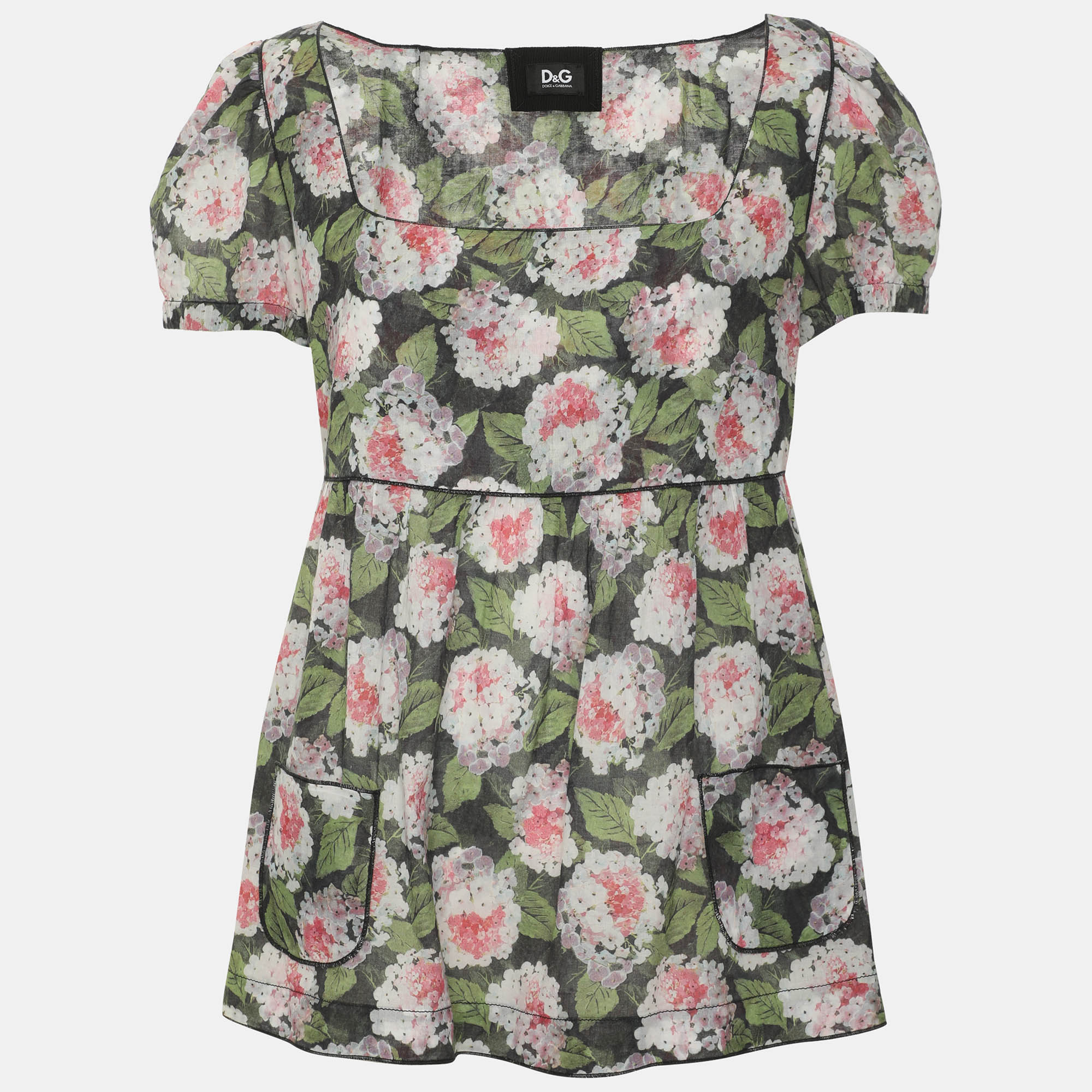 D&G Multicolor Poplin Square Neck Ruffle Top M