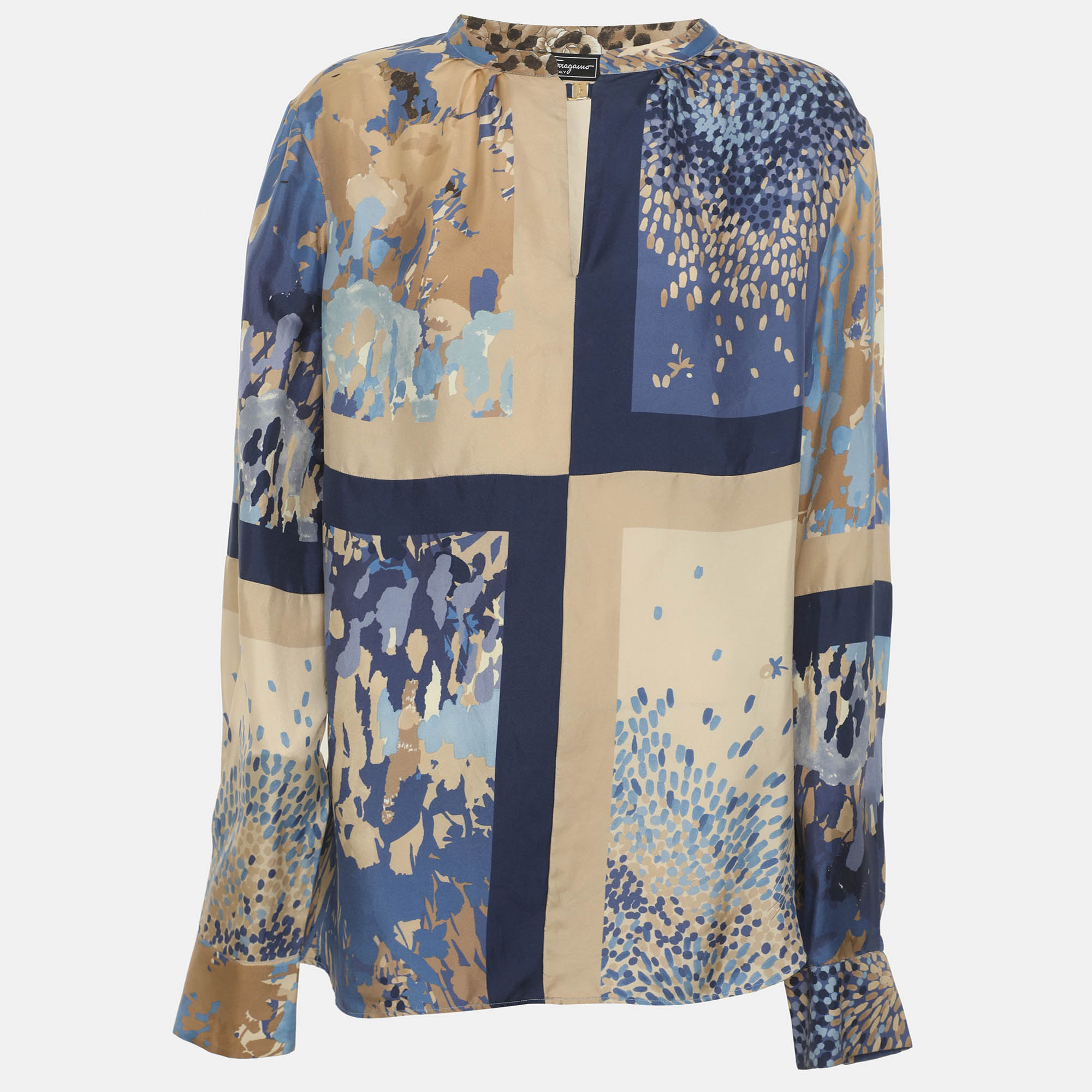 Salvatore Ferragamo Multicolor Printed Silk Long Sleeve Shirt L