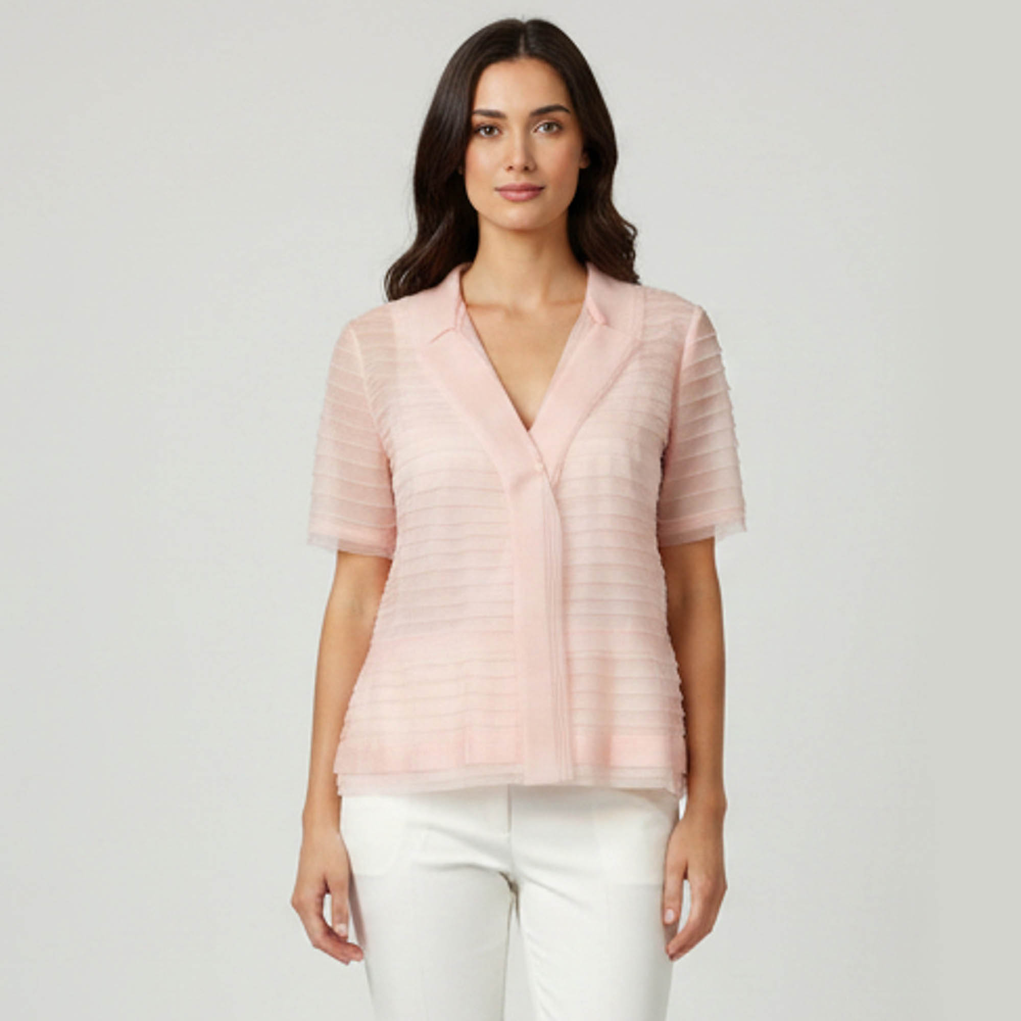 Oscar de la Renta Pink Knit Ruffle Layered Tops L