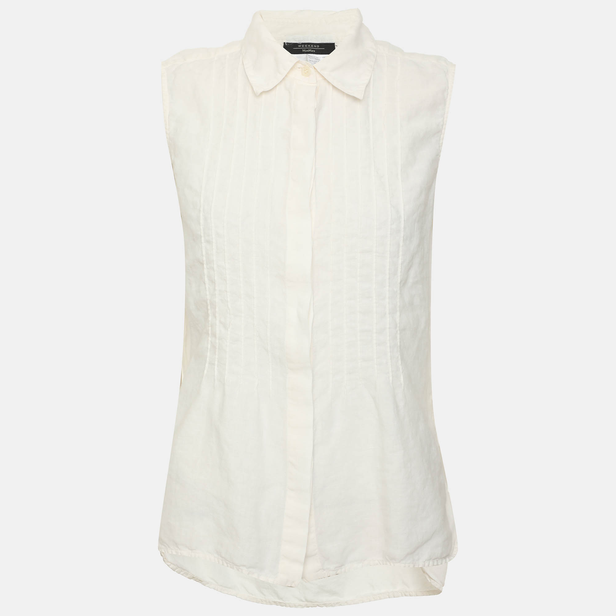 Weekend Max Mara White Linen Sleeveless Tops M