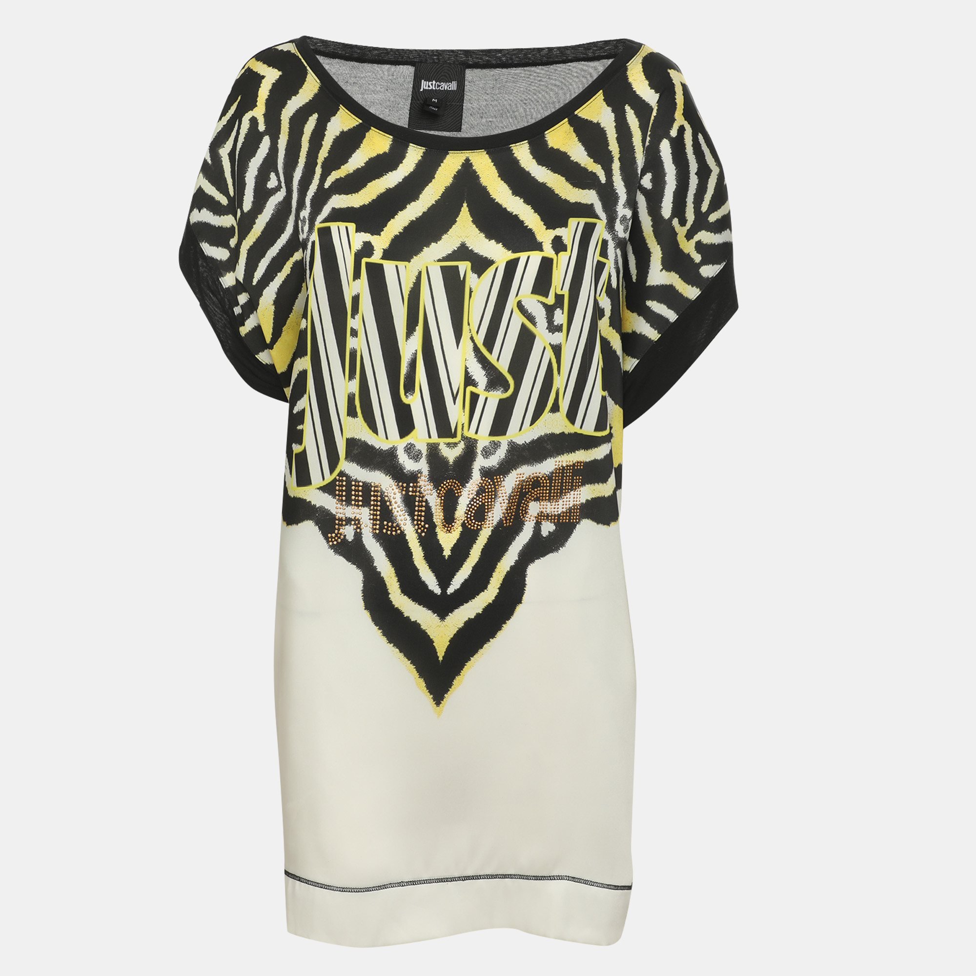 Just Cavalli Printed Modal Logo Rhinestone Embellished Tops M