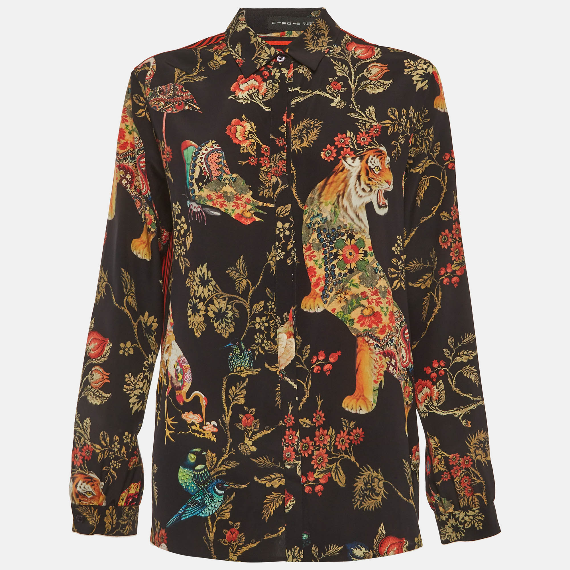 Etro Multicolor Floral/Striped Print Silk Button Up Shirt L