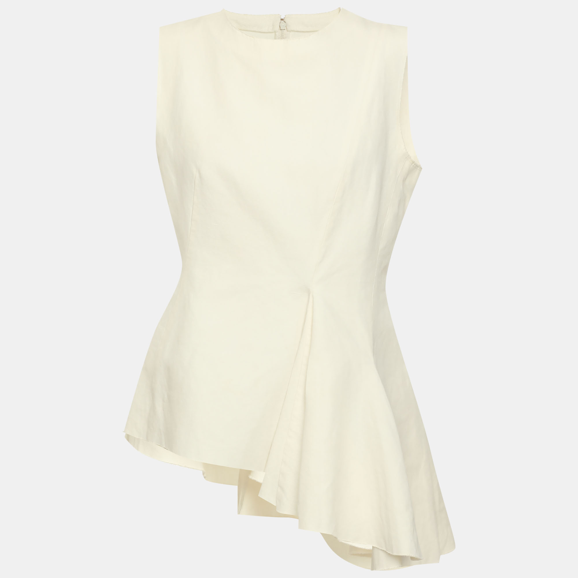 Marni White Cotton and Linen Blend Asymmetric Top M