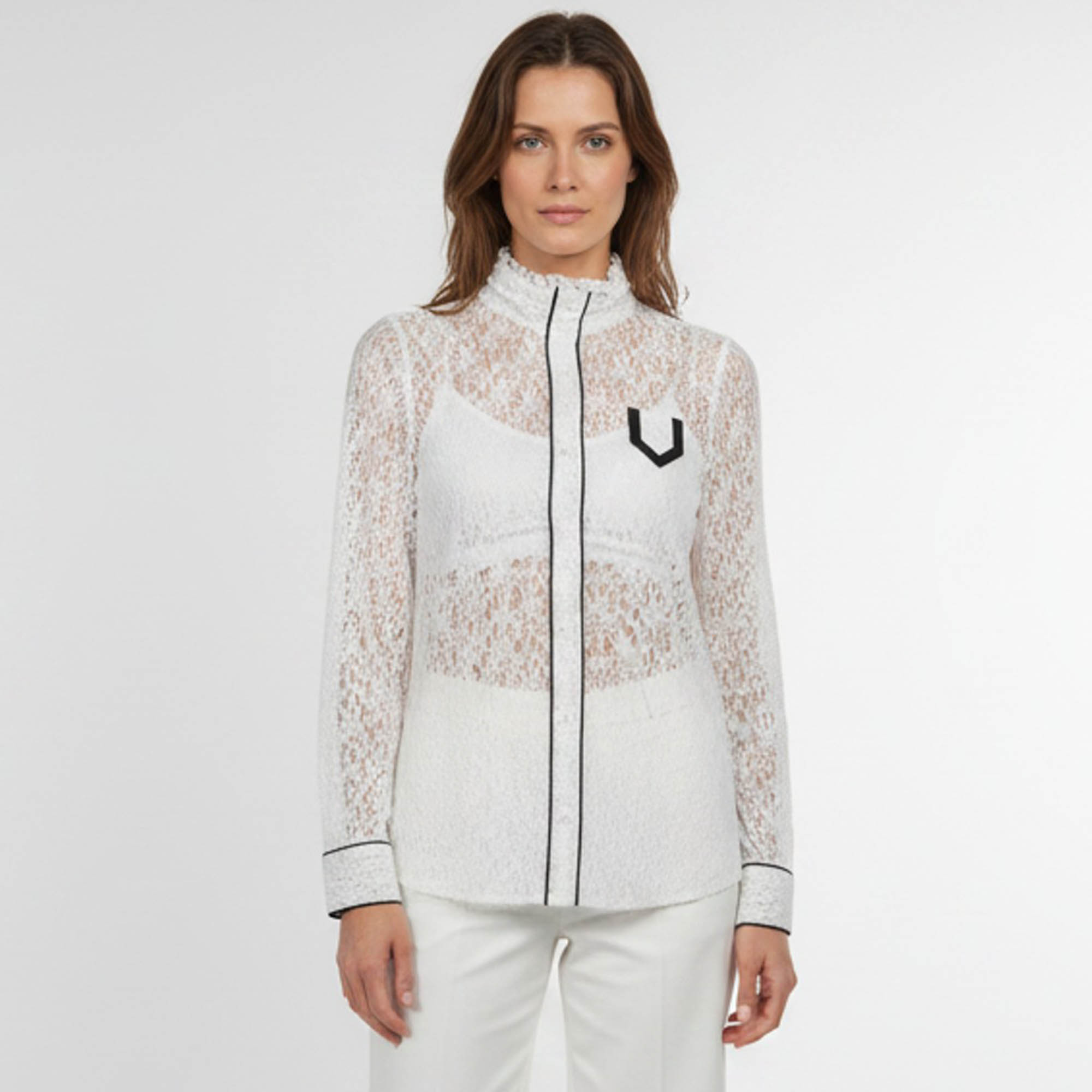 N&deg;21 White Floral Lace Contrast Trim Button Up Shirt S N21