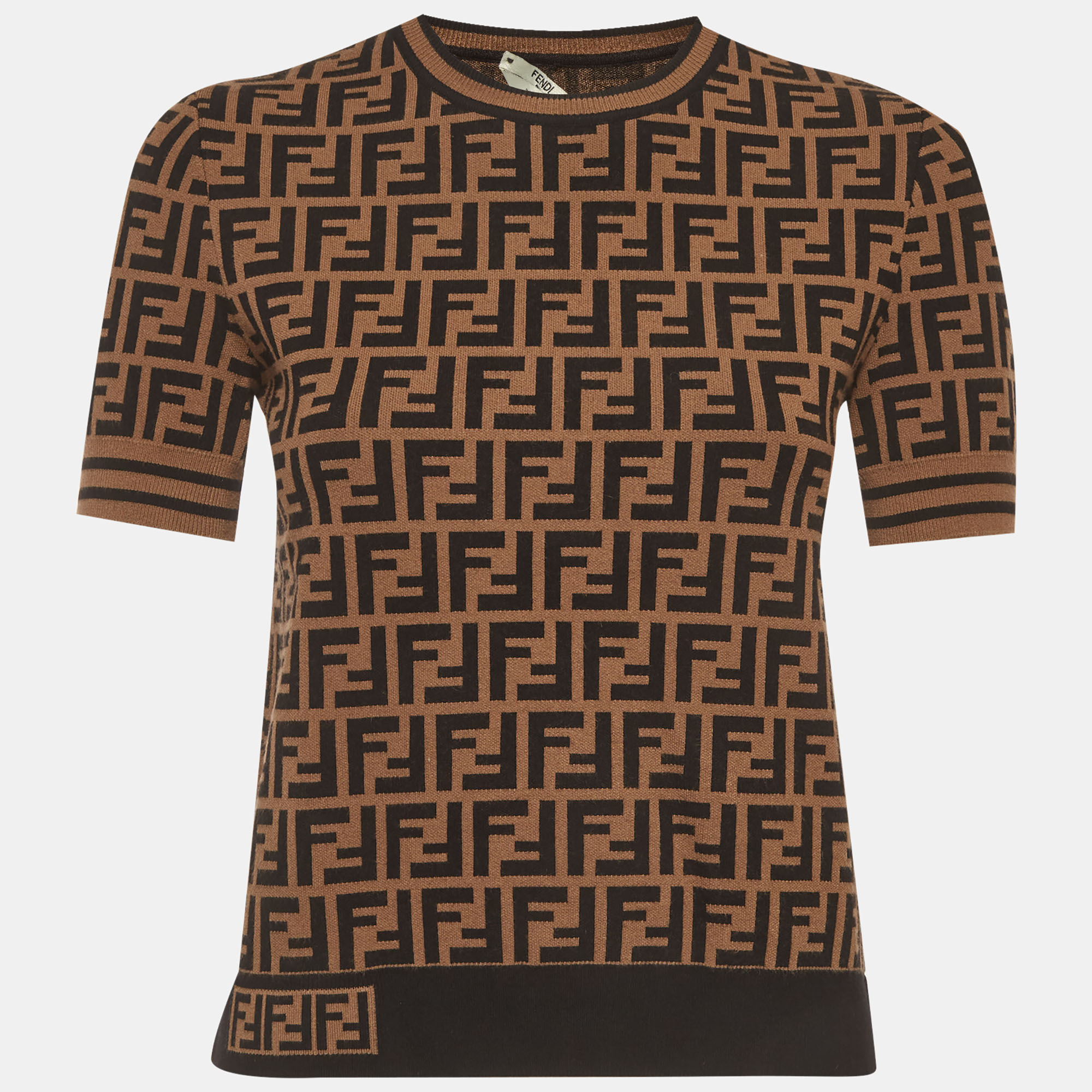 Fendi Brown Zucca Jacquard Knit Pullover Top S