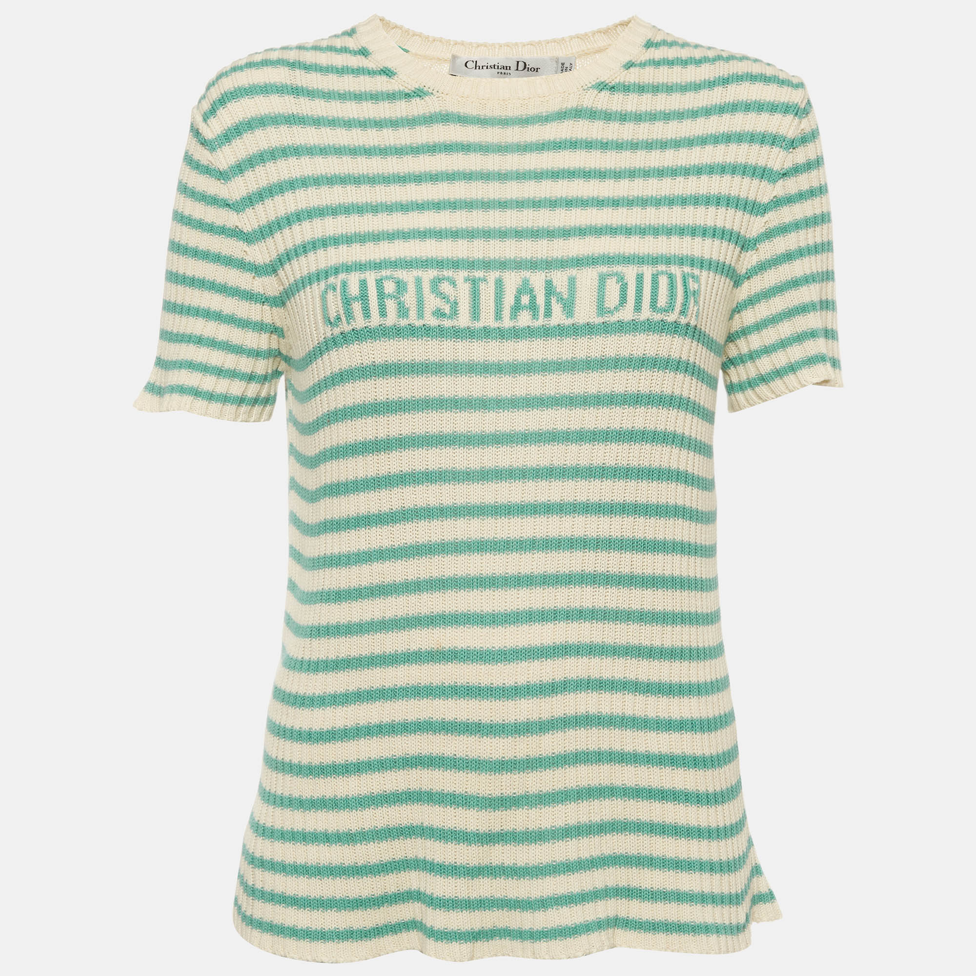 Christian Dior Cream/Blue Striped Rib Knit Dioriviera Pullover M