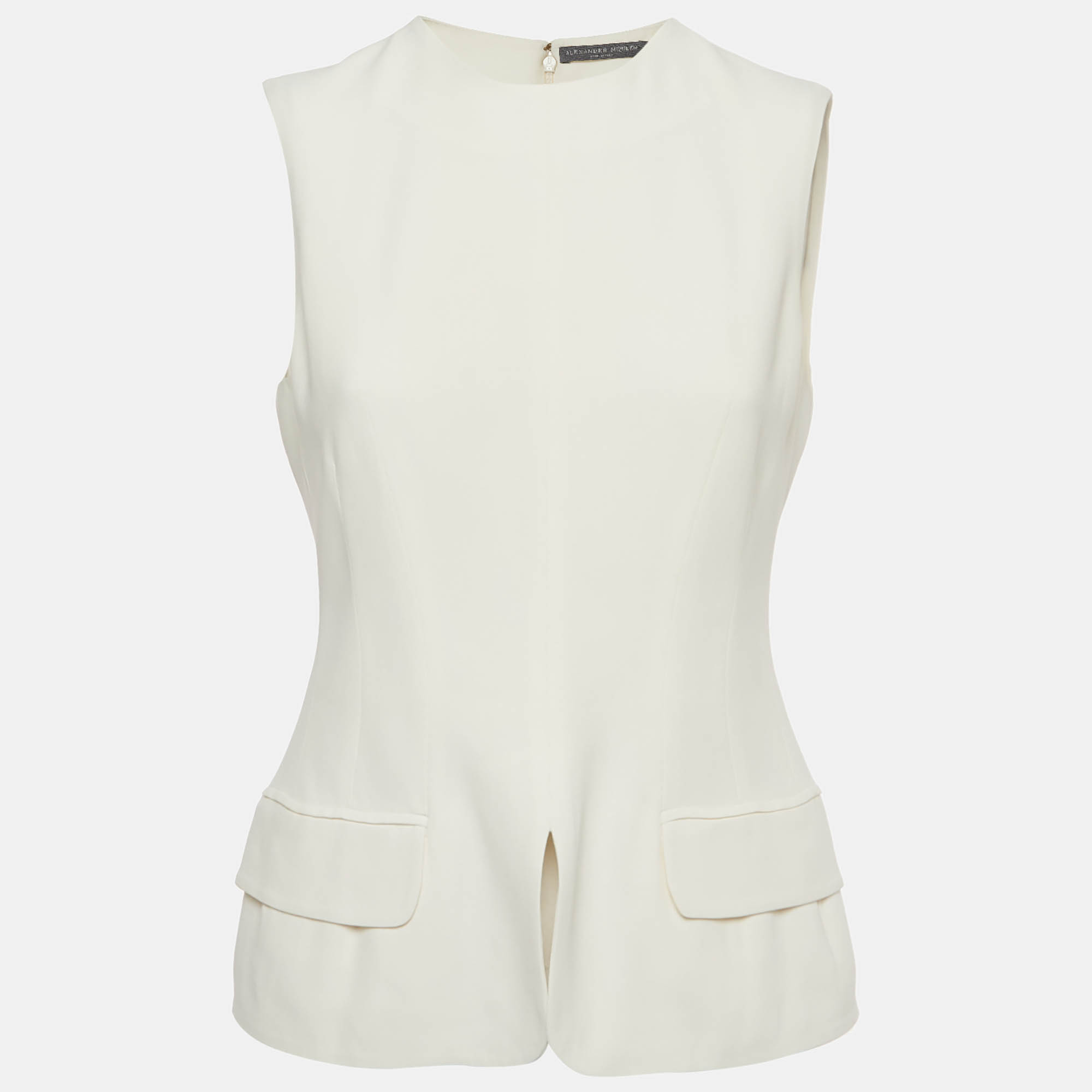 Alexander McQueen White Crepe Sleeveless Fitted Top M