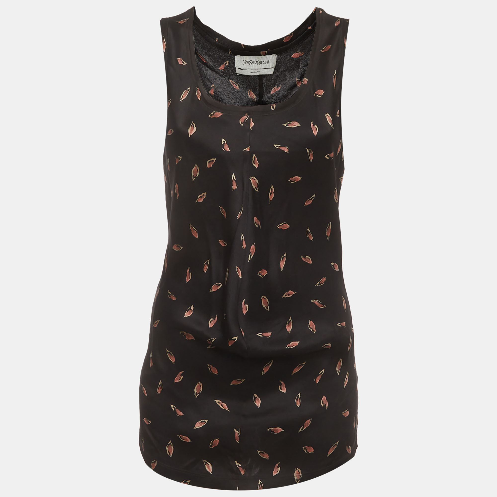 Saint Laurent Paris Black Printed Satin Sleeveless Top M