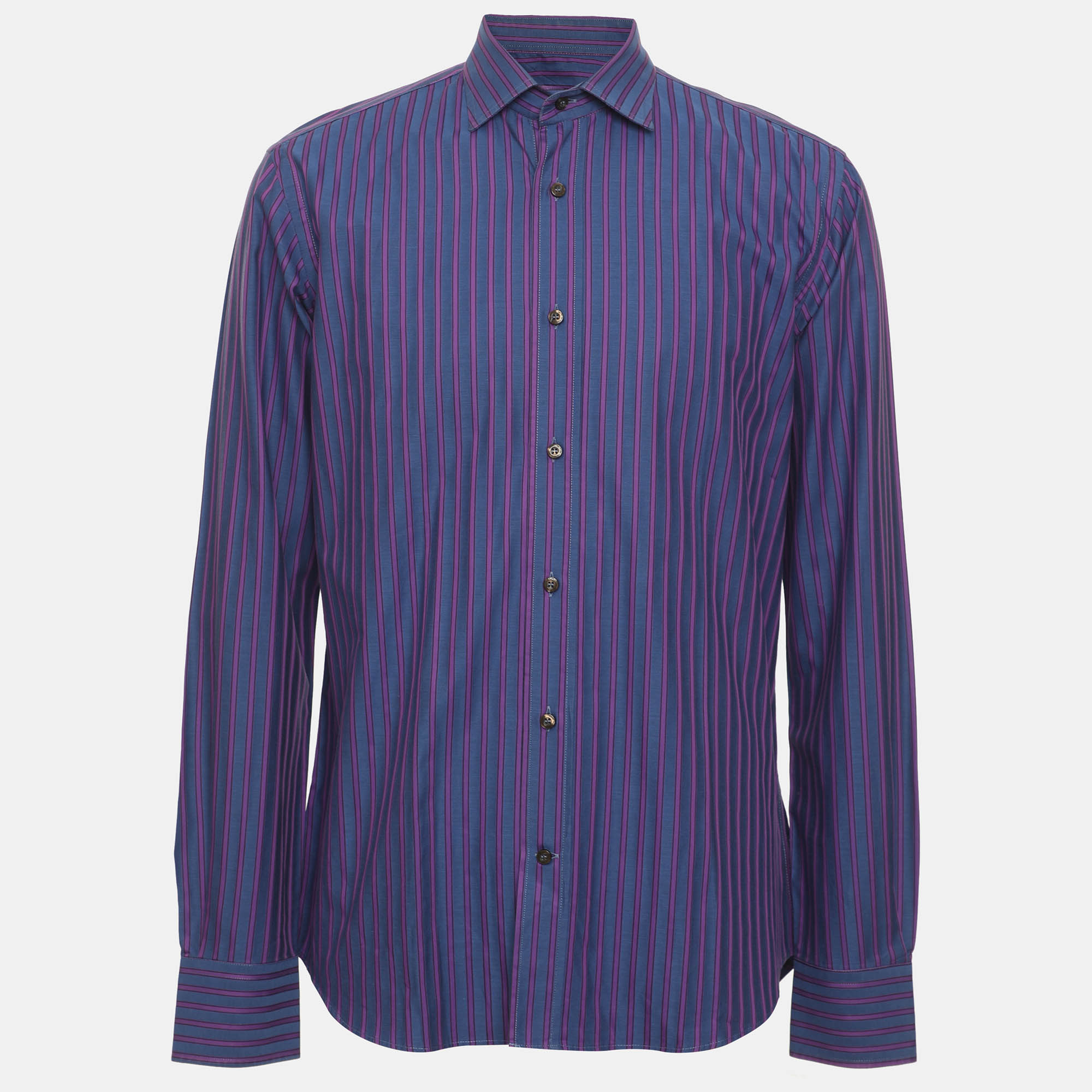Etro Blue/Purple Cotton Stripe Long Sleeve Shirt M