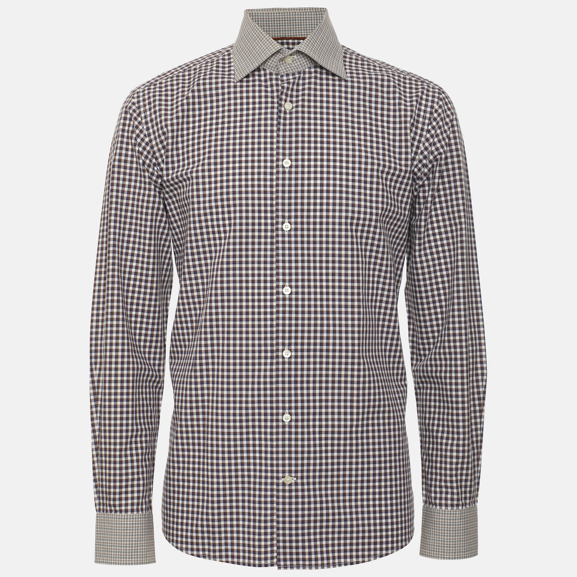 Etro Blue/Brown Cotton Checkered Long Sleeve Shirt S