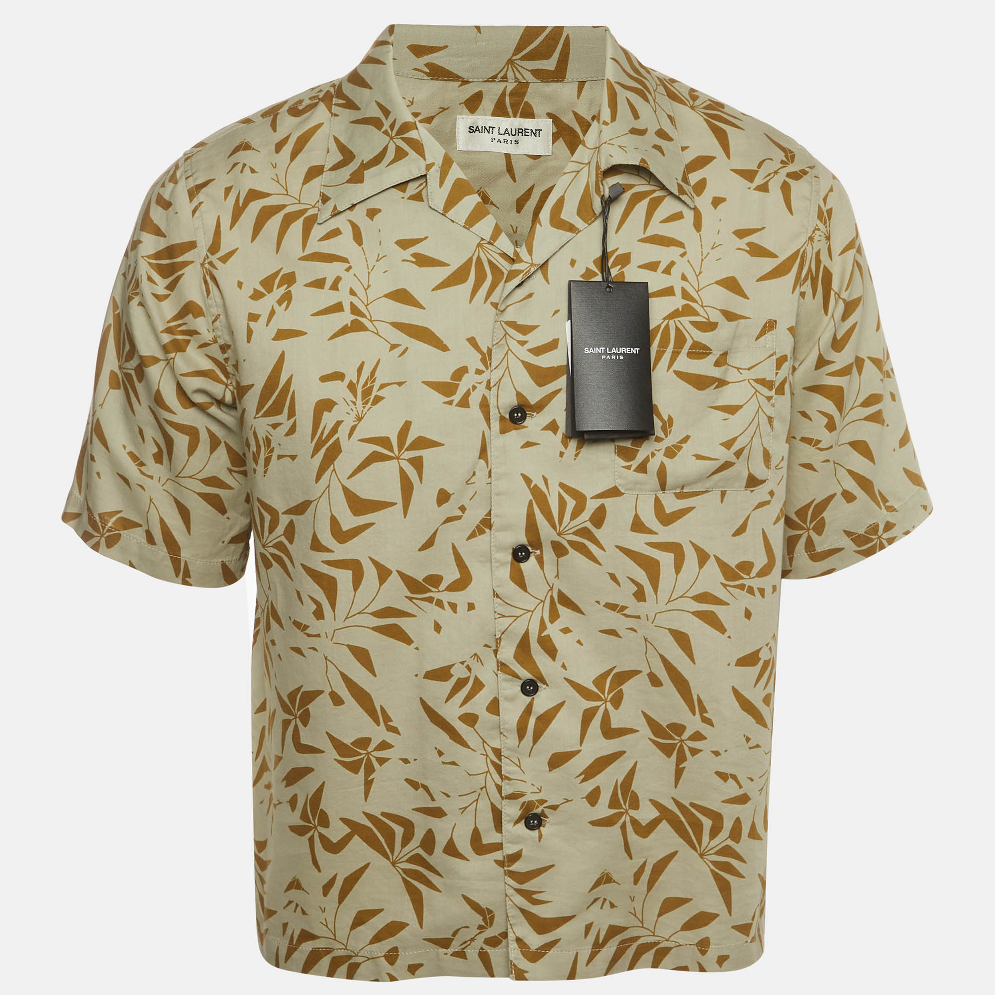 Saint Laurent Paris Grey Palm Tree Print Lyocell Blend Shirt M