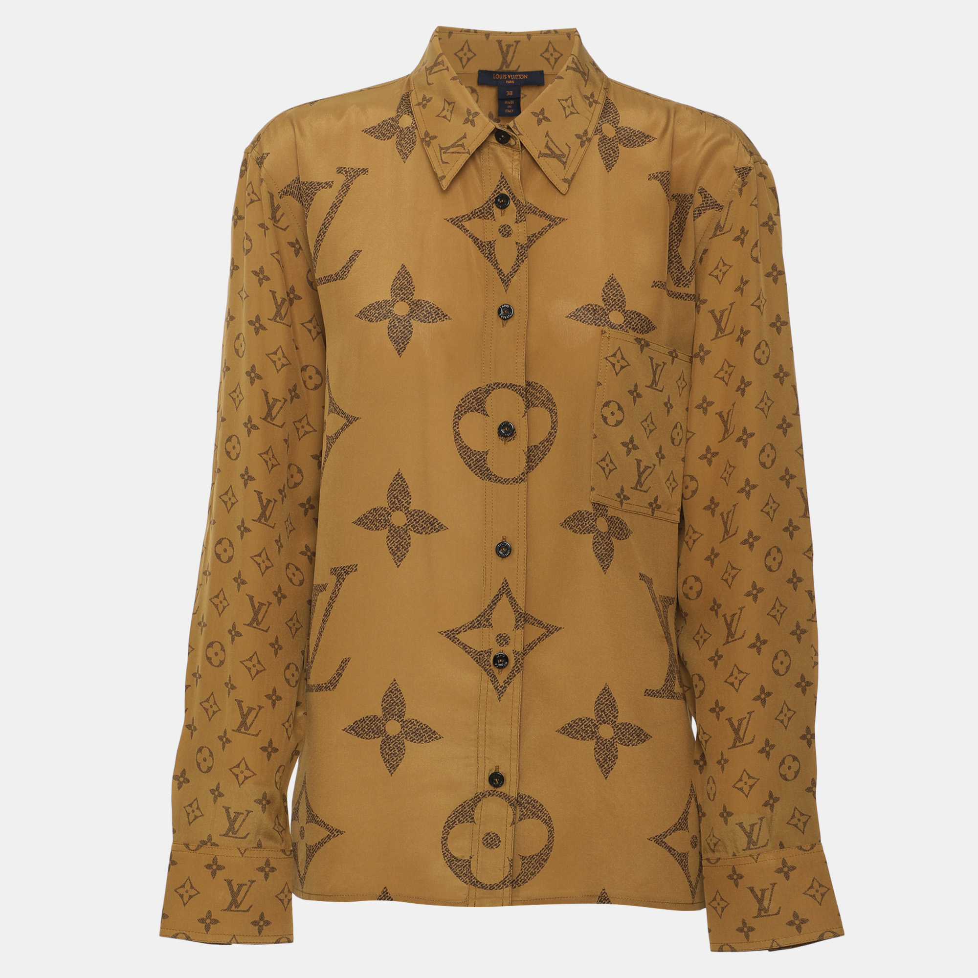 Louis Vuitton Dark Beige Giant Monogram Satin Long Sleeve Shirt M
