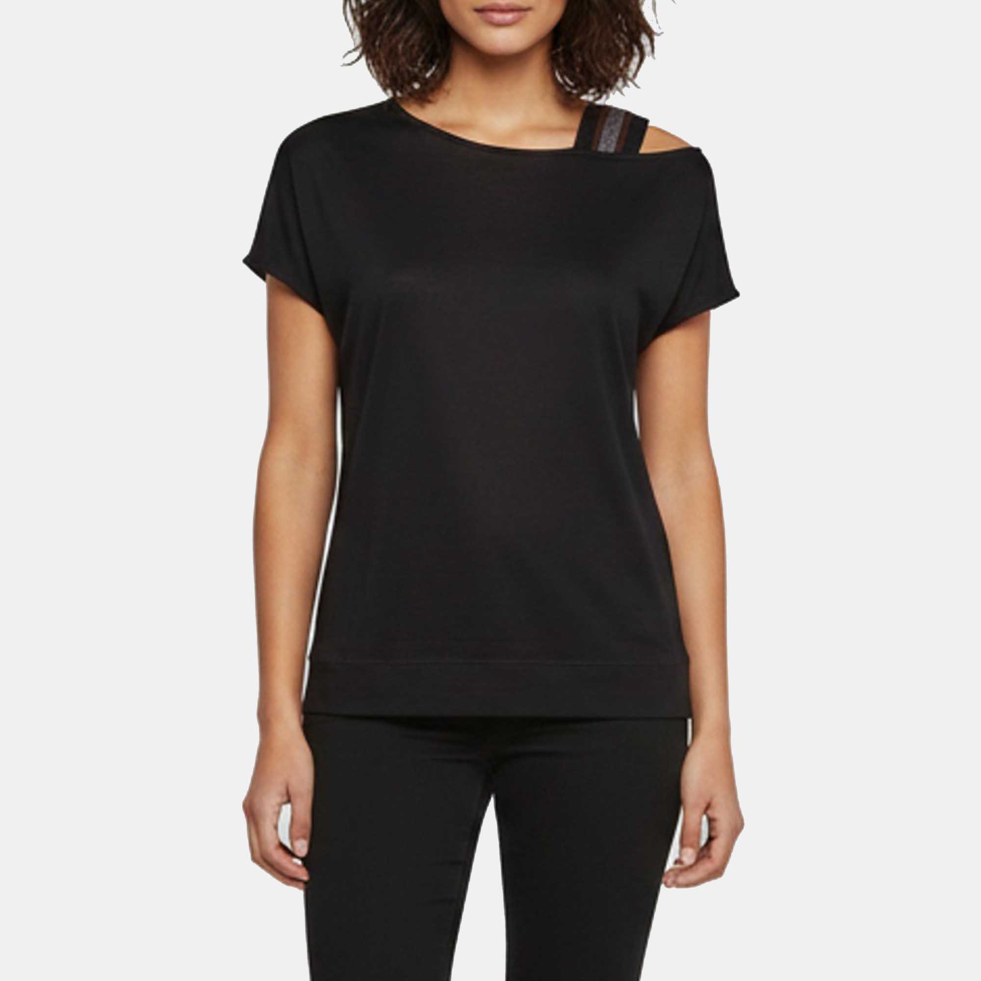 Fabiana Filippi Black Monili Embellished Jersey Asymmetric Top XS