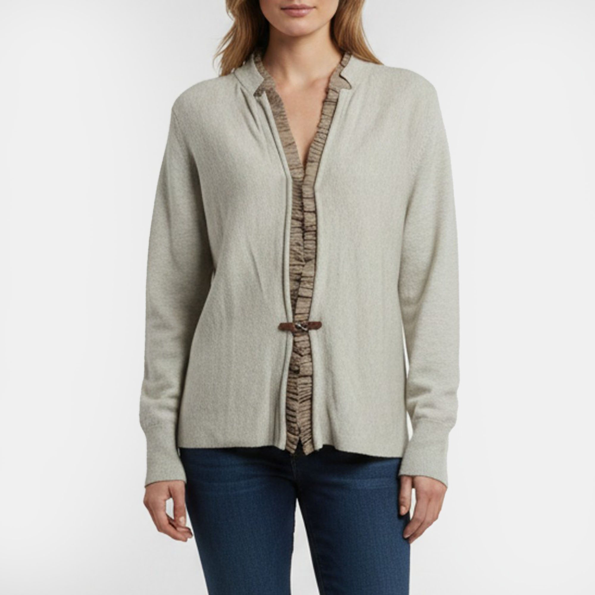 Fabiana Filippi Grey Wool Blend Pliss&eacute; Trim Cardigan XL