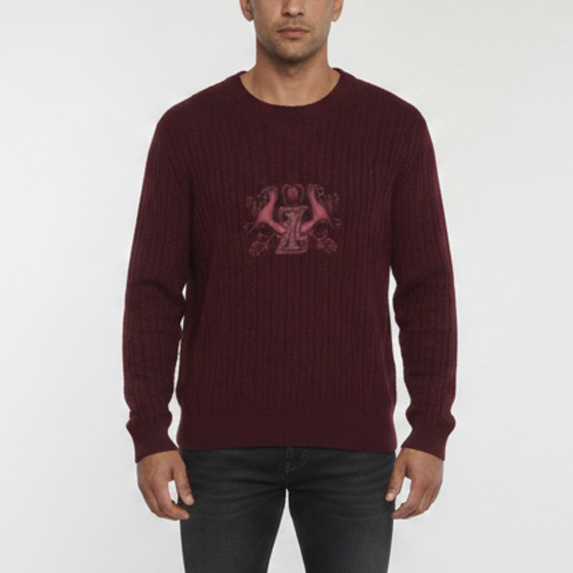Zilli Burgundy Logo Embroidered Cashmere Knit Sweater XXL