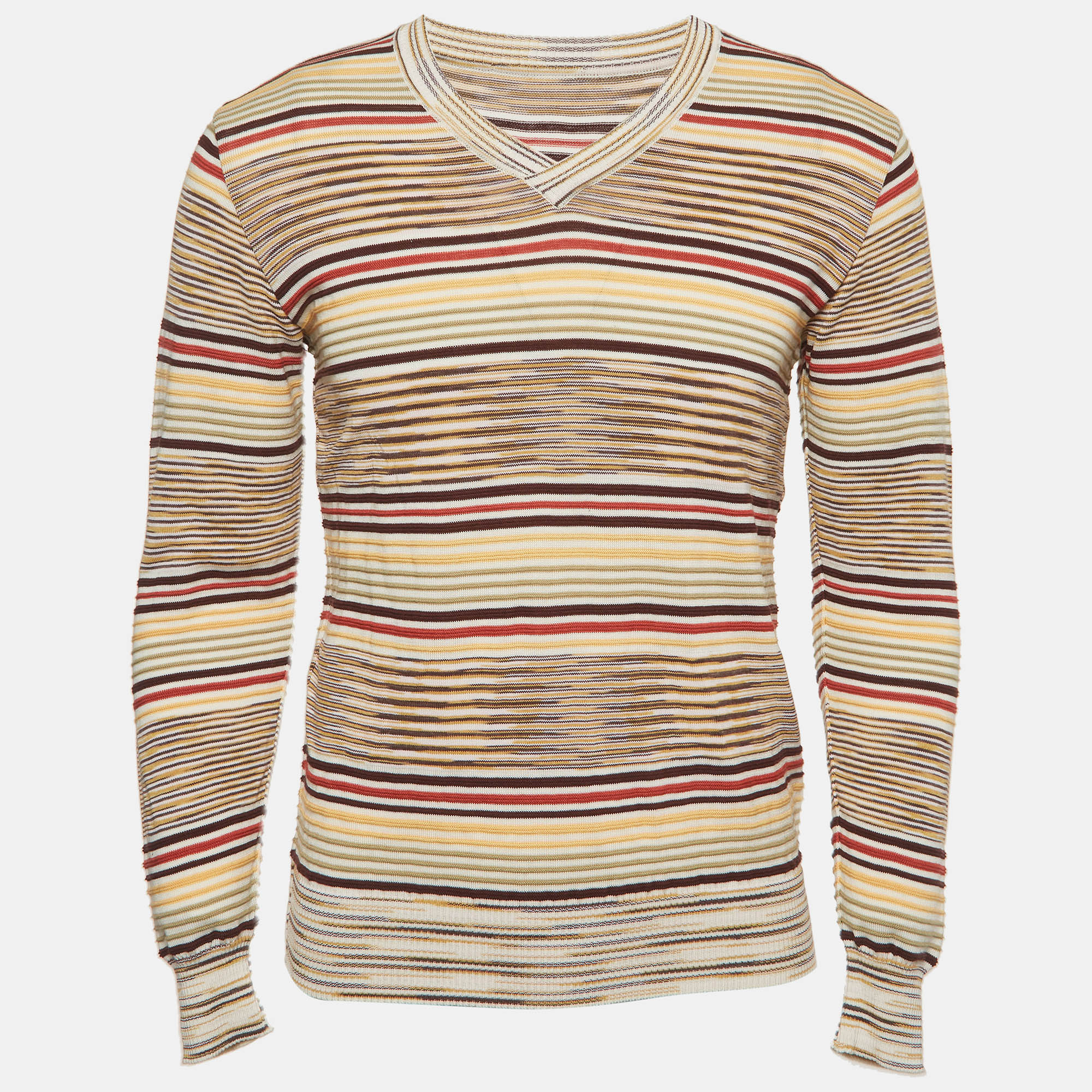 Missoni Sport Multicolor Striped Rib Knit V-Neck Sweater M