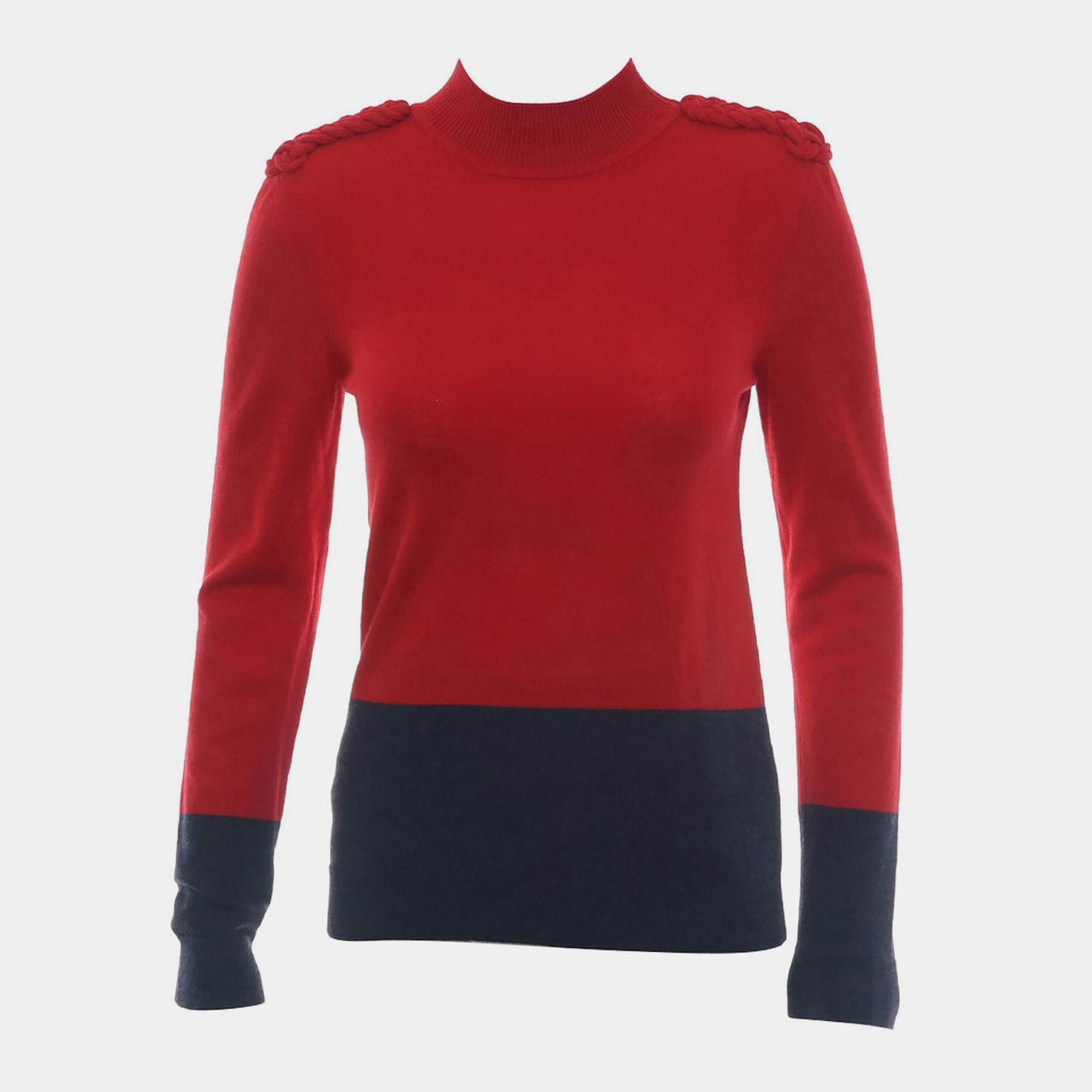 Hermes Two Tone Cashmere Sweater with Braided Knit Shoulder Detail FR 36