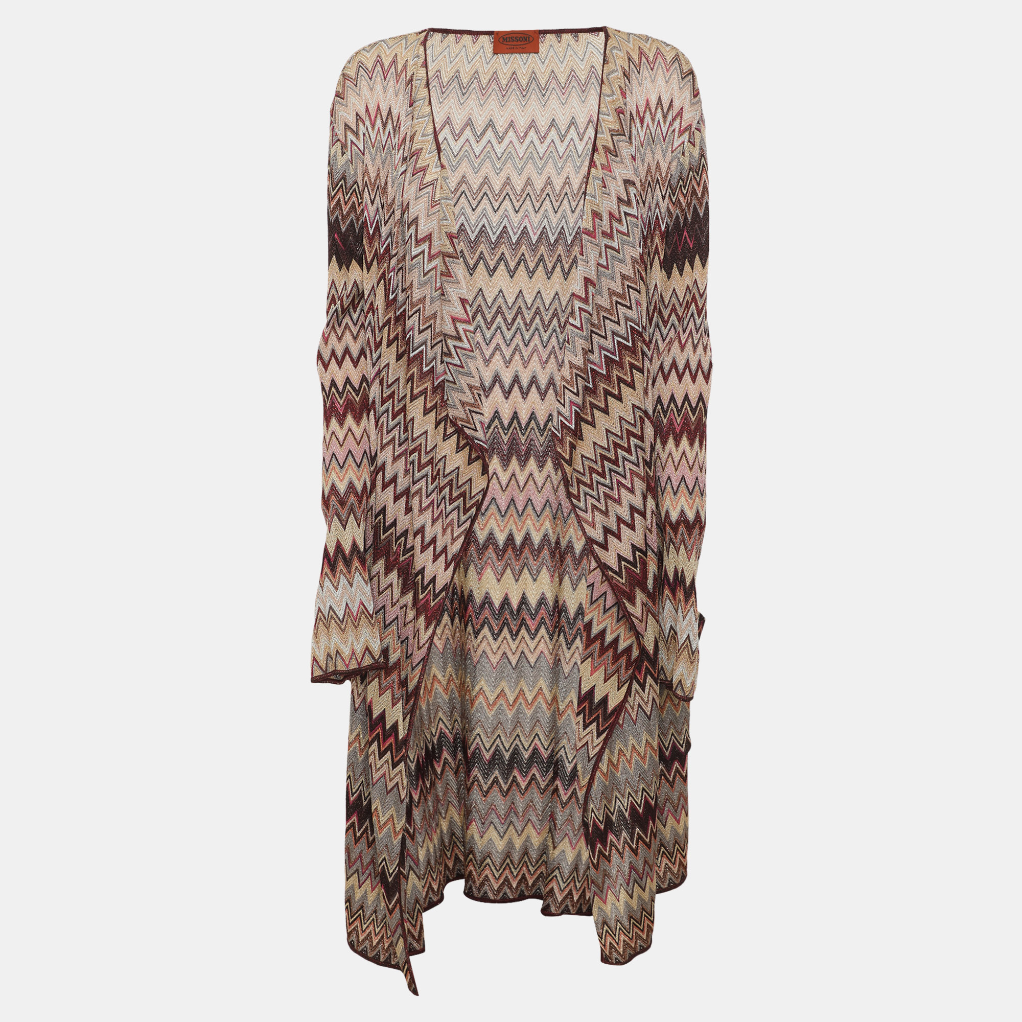 Missoni Multicolor Chevron Patterned Lurex Knit Waterfall Cardigan M