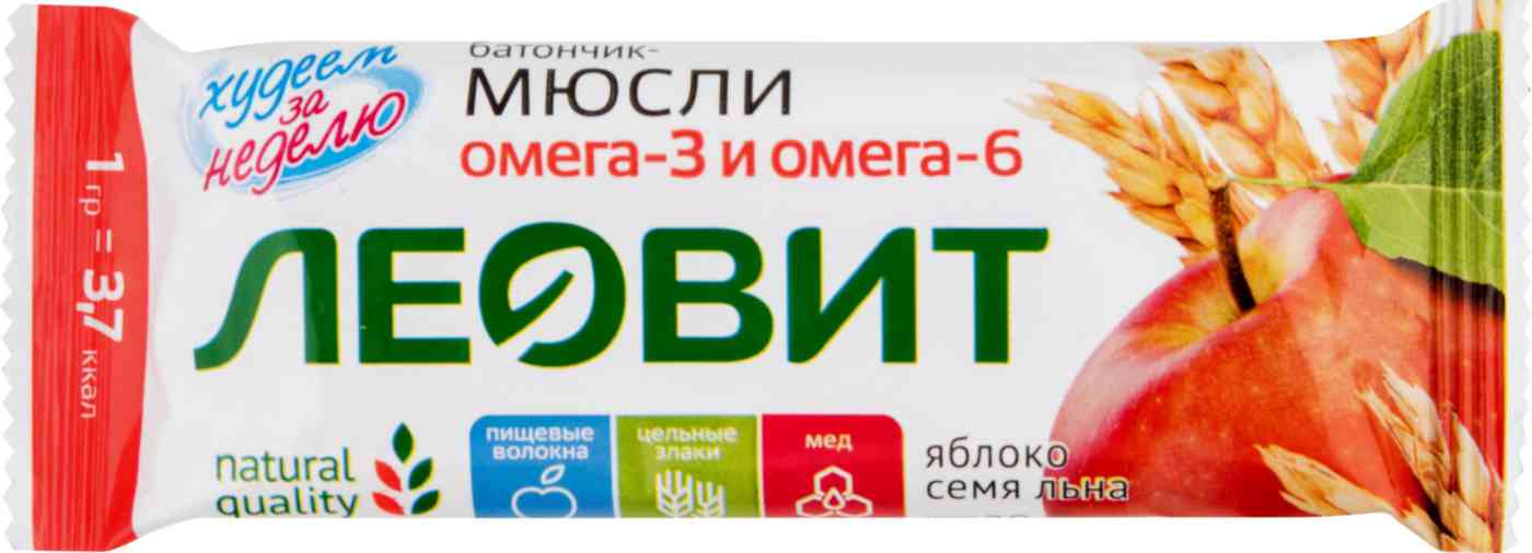 Батончик-мюсли Леовит Худеем за неделю Яблоко с семенами льна