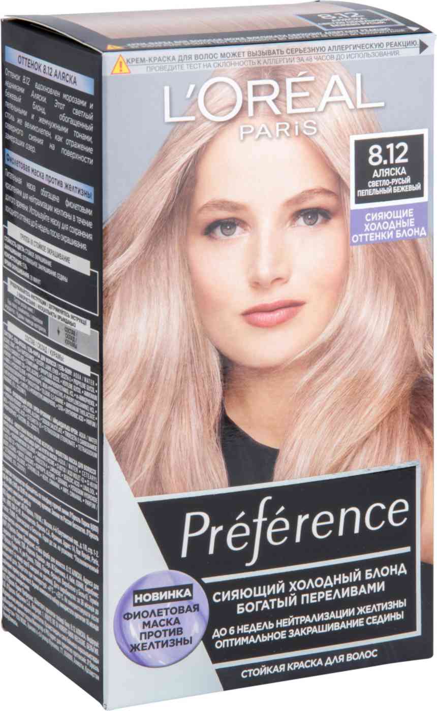Крем-краска для волос стойкая L'Oreal Paris Preference 8.12 Аляска