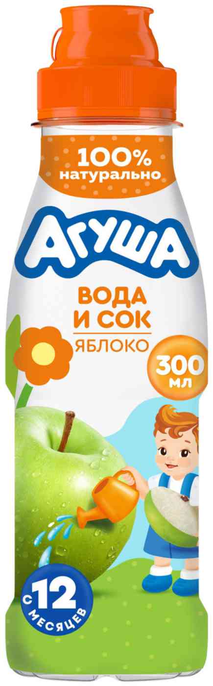 Вода и сок детский Агуша яблоко с 12 месяцев
