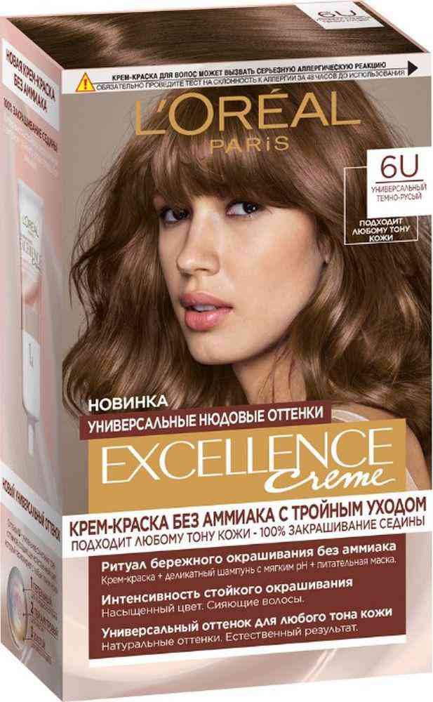 Крем-краска для волос L'Oreal Paris Excellence Creme 6U универсальный тёмно-русый