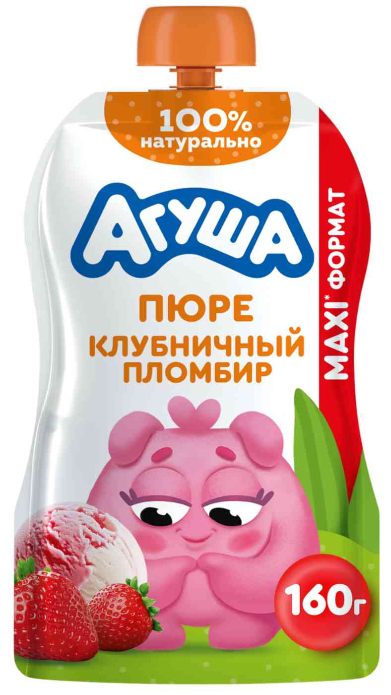 Пюре ягодное Агуша клубничный пломбир с 8 месяцев