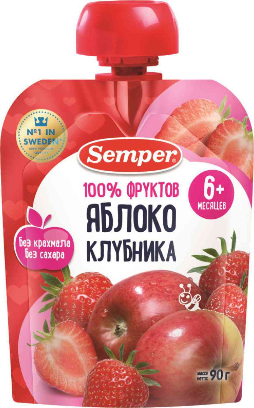 Пюре Semper Яблоко-клубника c 6 месяцев