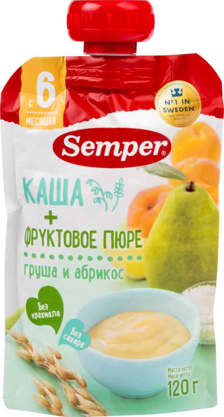Каша с фруктовым пюре Semper Груша и абрикос с 6 месяцев