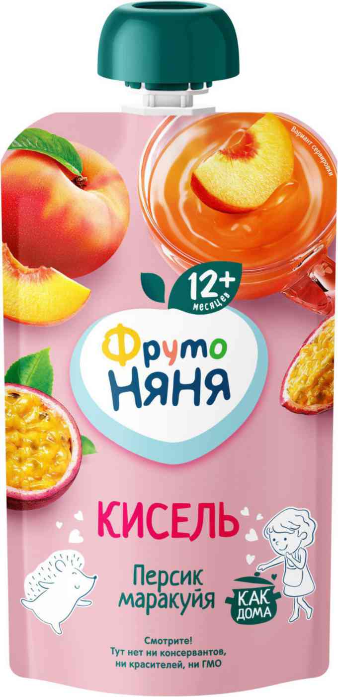 Кисель ФрутоНяня Персик, маракуйя, с 12 месяцев