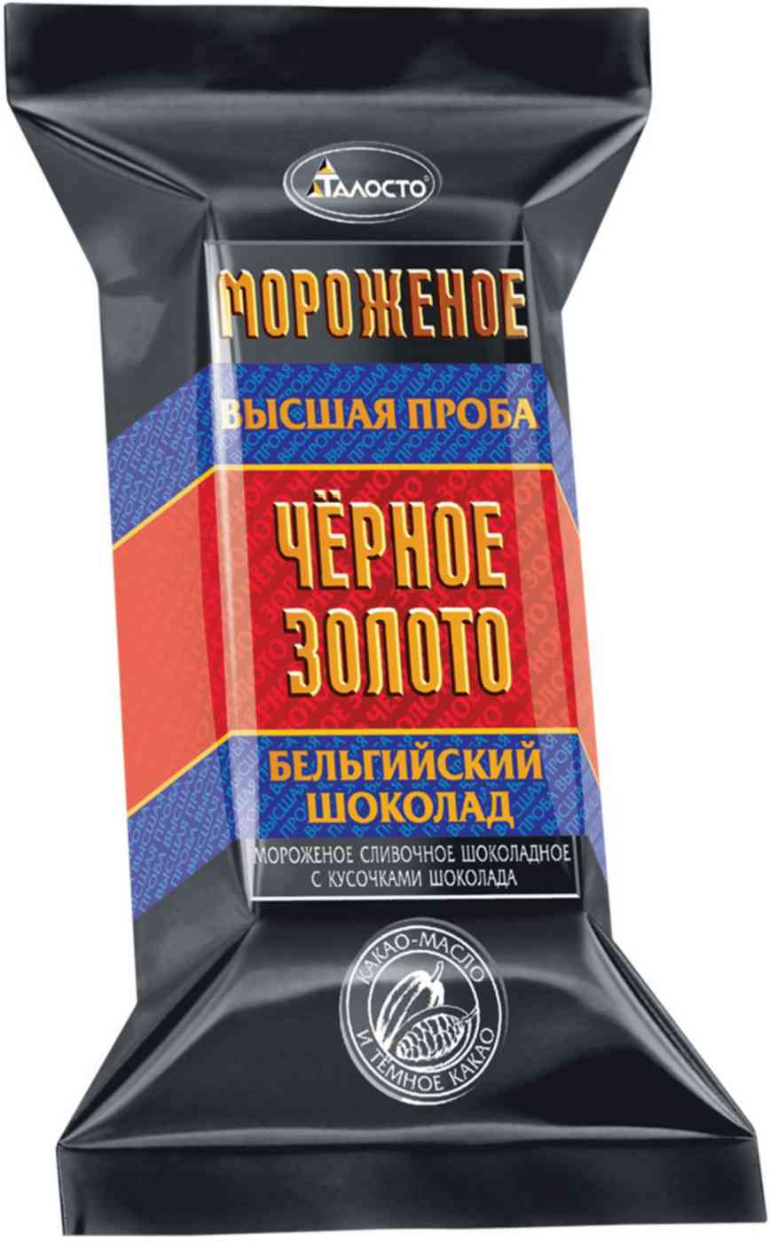 Мороженое пломбир Талосто Чёрное Золото Шоколадный с кусочками шоколада