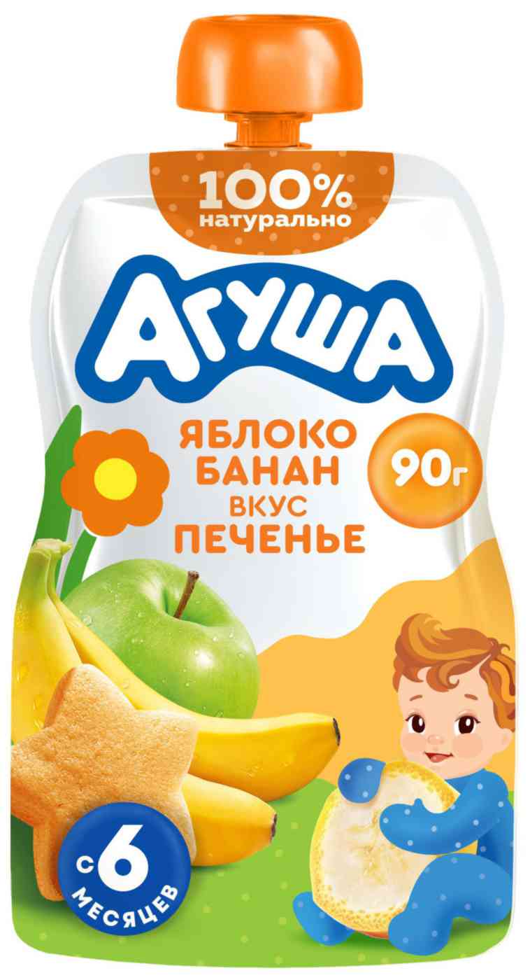 Пюре фруктовое Агуша яблоко-банан-печенье с 6 месяцев