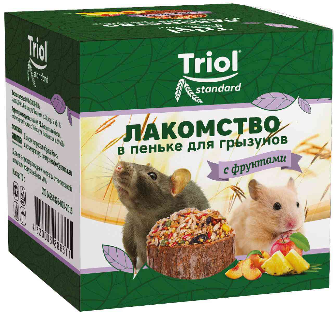 Лакомство для грызунов Triol Standard в пеньке с фруктами