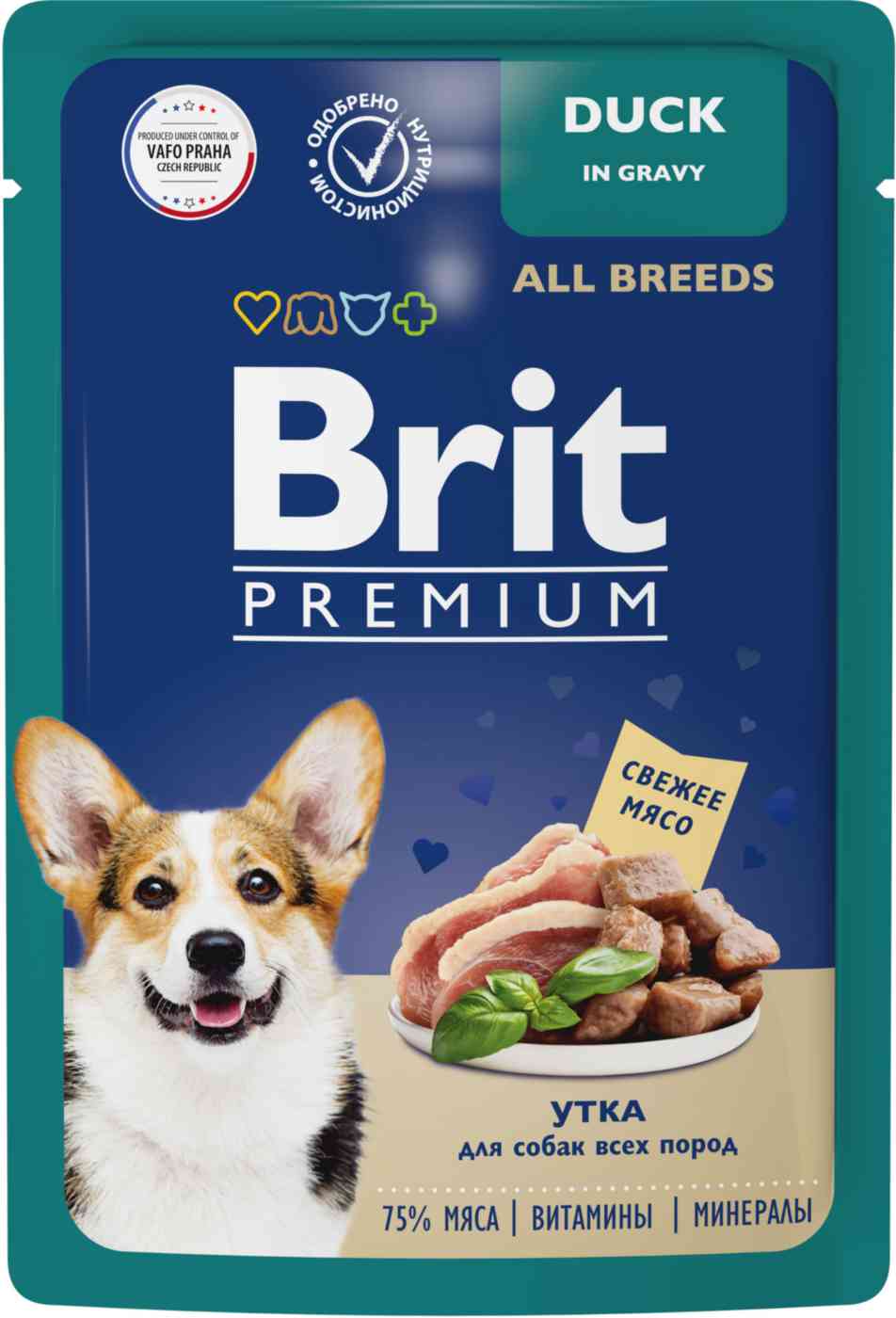 Влажный корм для собак всех пород Brit Premium утка в соусе Брит