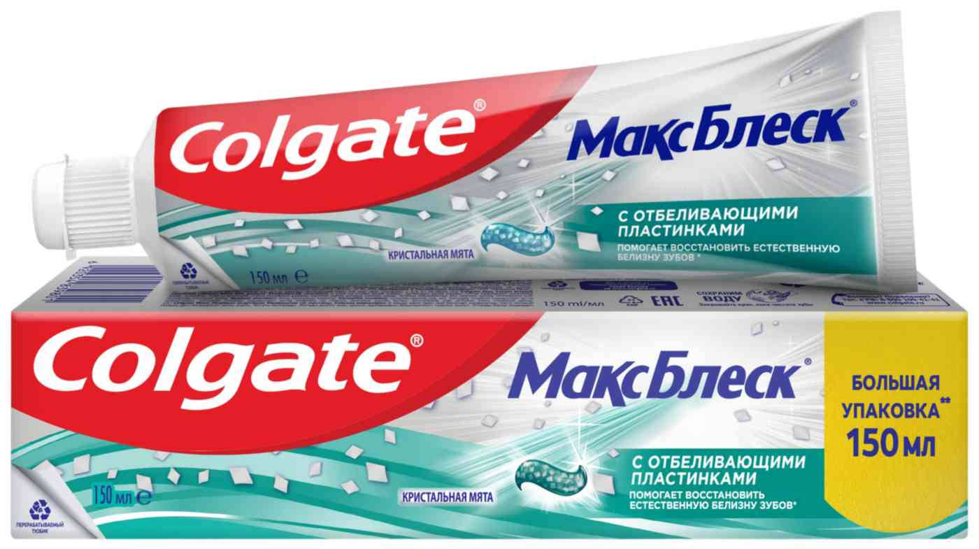 Зубная паста Colgate Макс Блеск кристальная мята с отбеливающими пластинками
