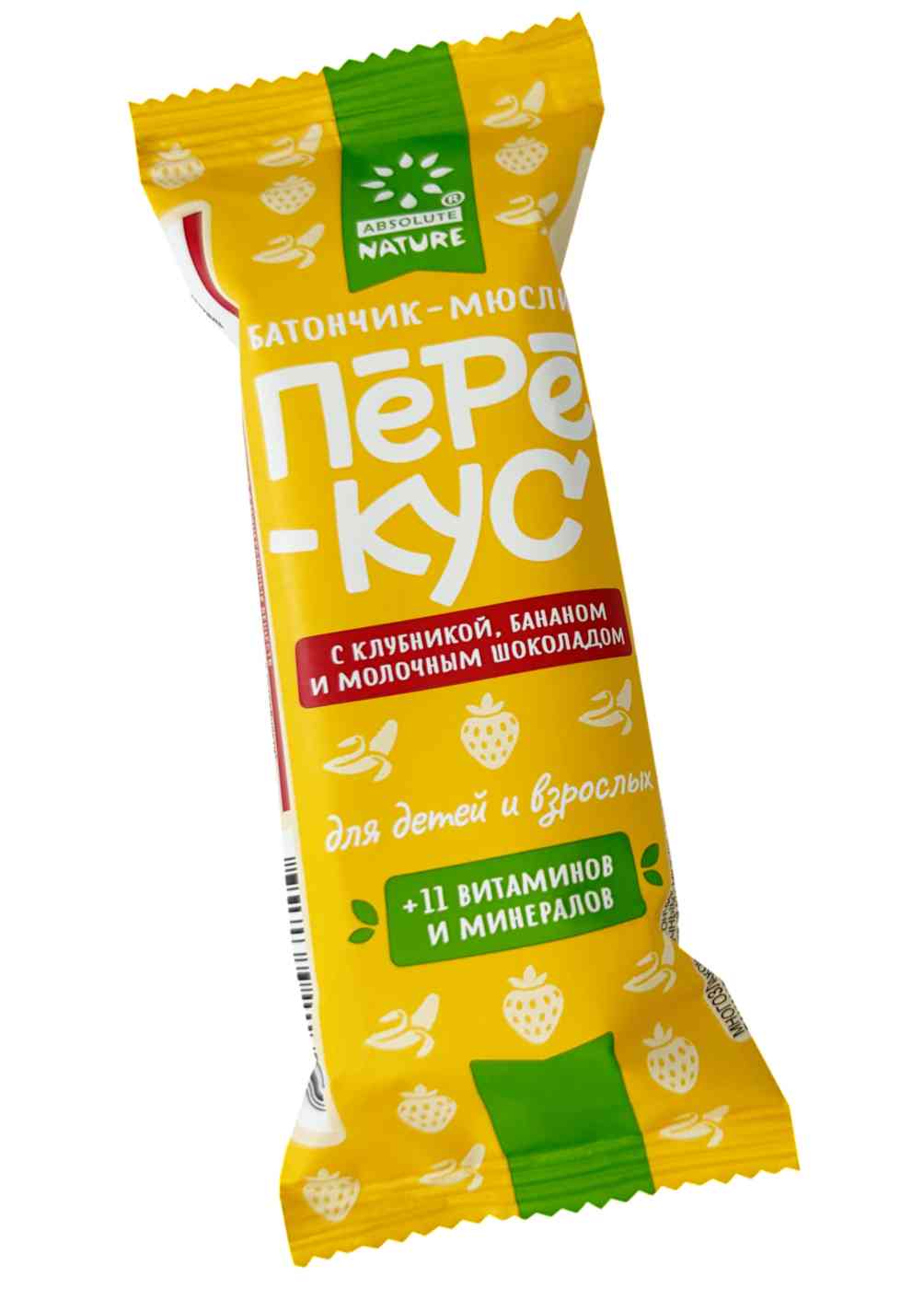 Батончик злаковый Absolute Nature с клубникой, бананом и молочным шоколадом