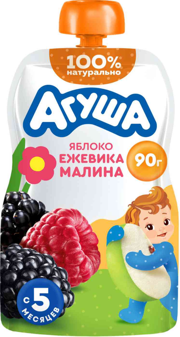 Пюре фруктово-ягодное Агуша яблоко-ежевика-малина с 5 месяцев