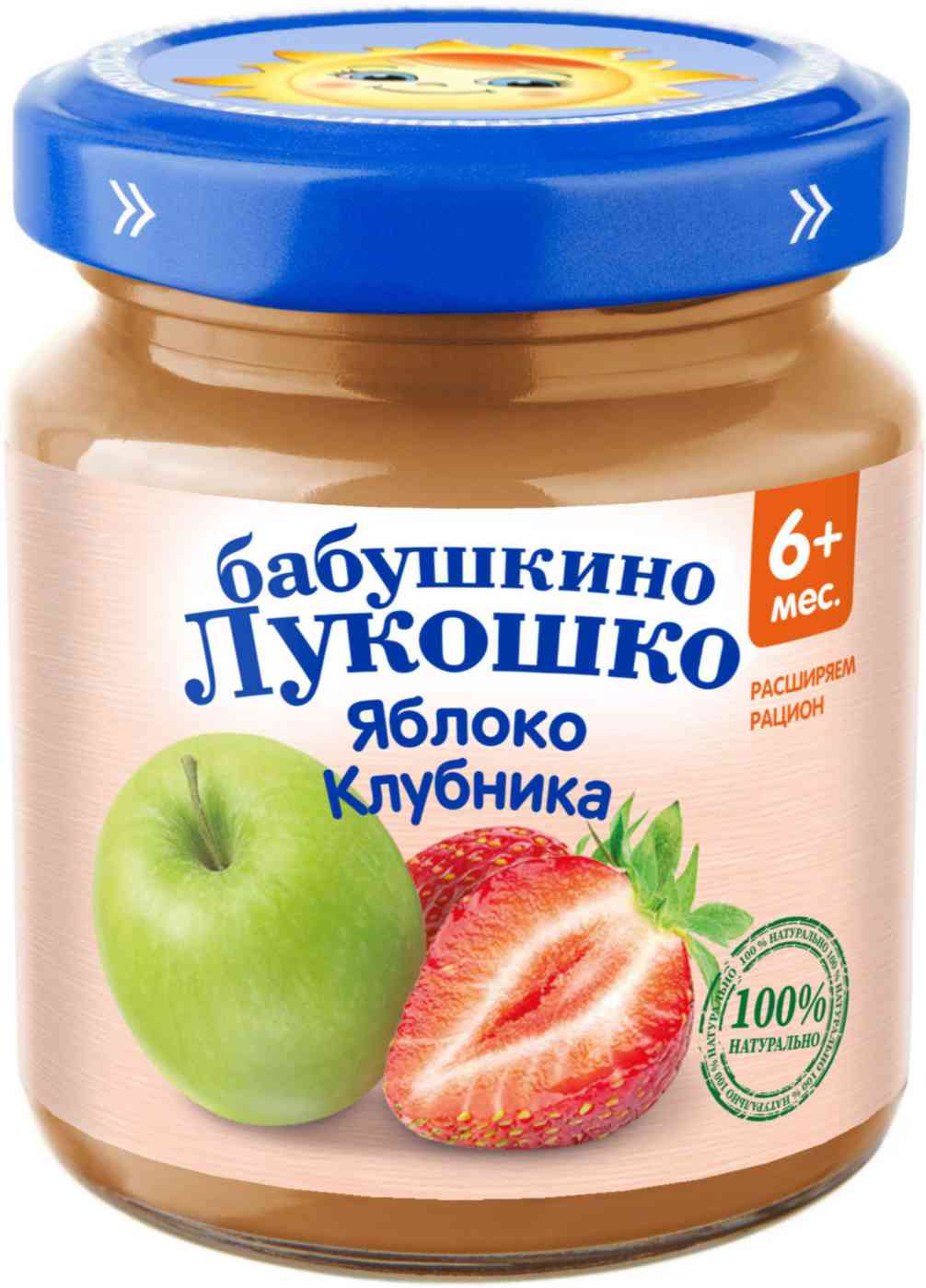 Пюре Бабушкино Лукошко Яблоко, клубника, с 6 месяцев