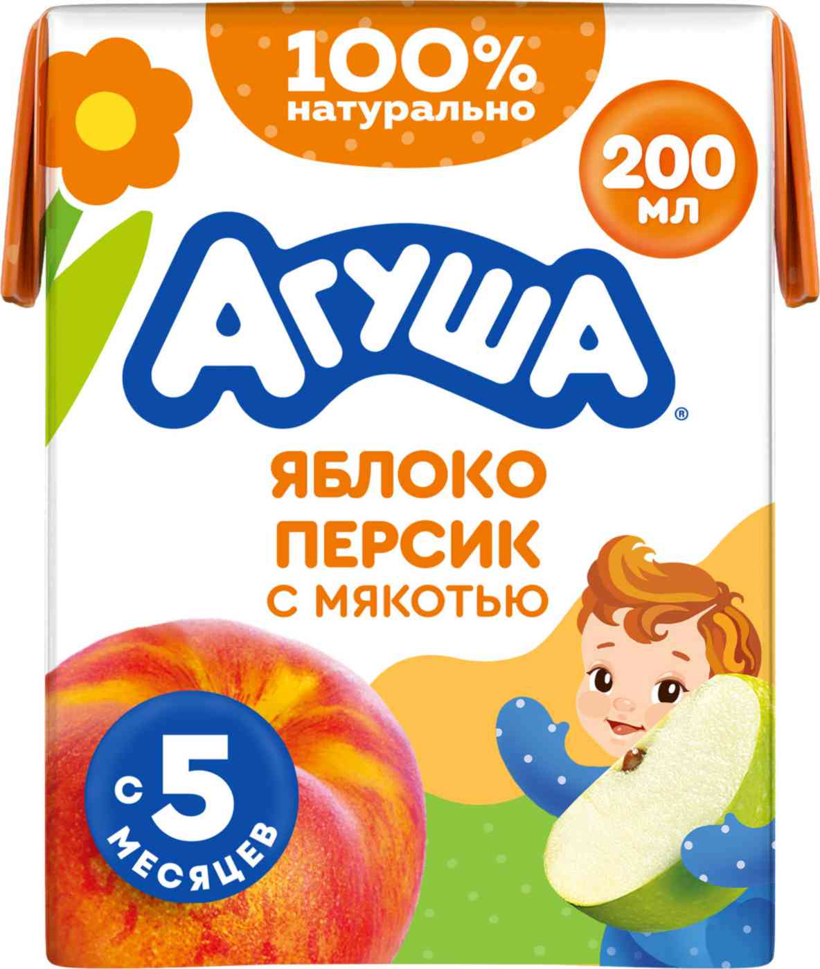 Сок детский Агуша яблоко-персик с мякотью с 5 месяцев