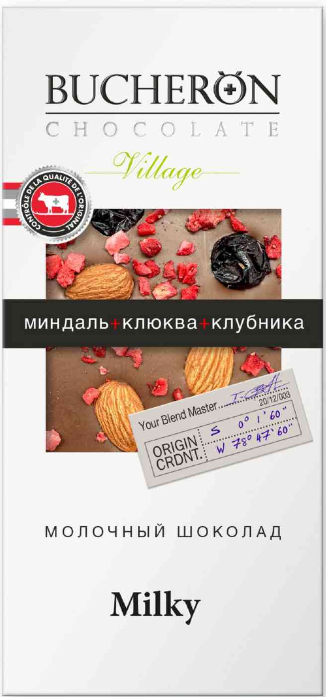 Шоколад молочный Bucheron Village с миндалем-клюкой-клубникой