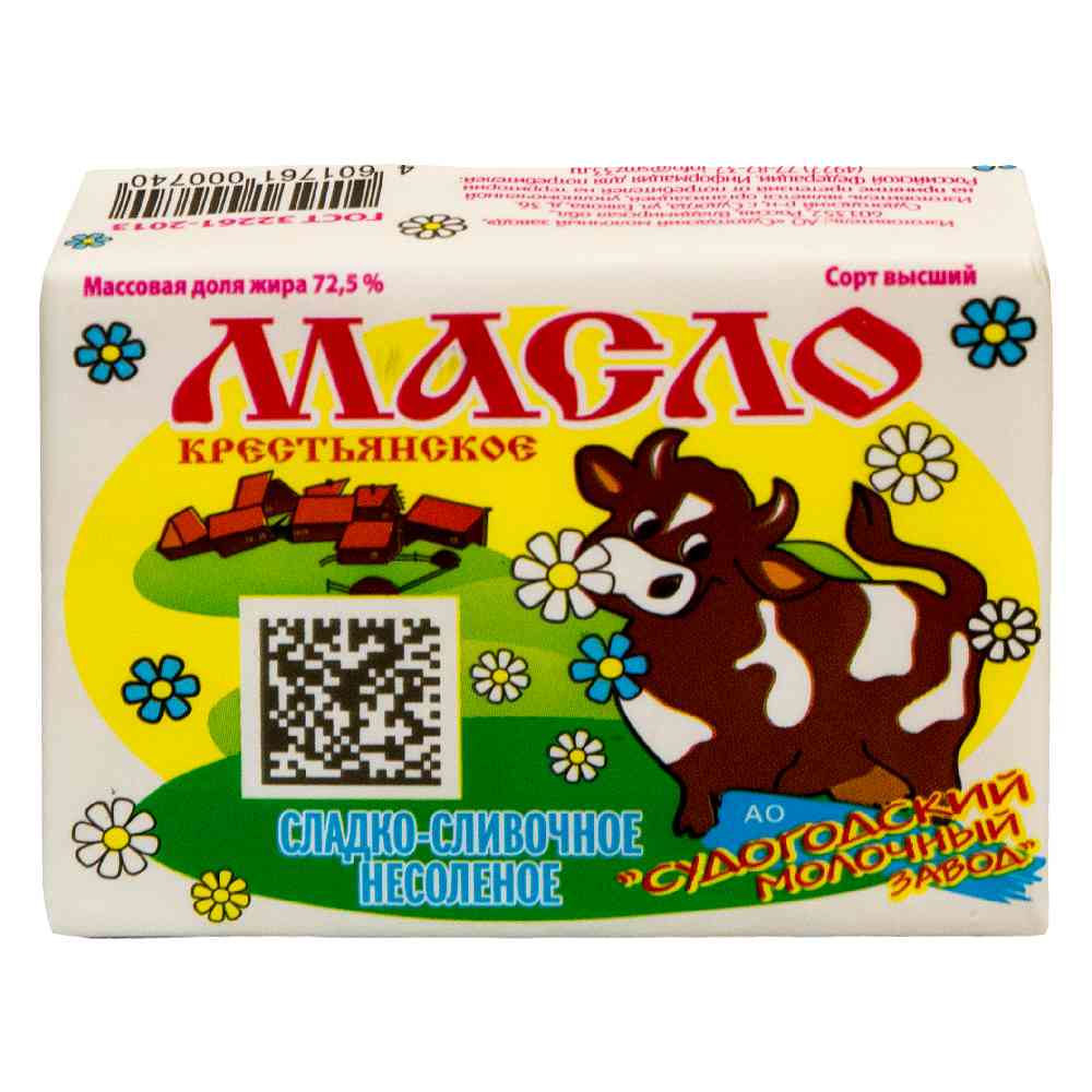Масло сладко-сливочное Судогодский молочный завод Крестьянское несолёное 72,5%