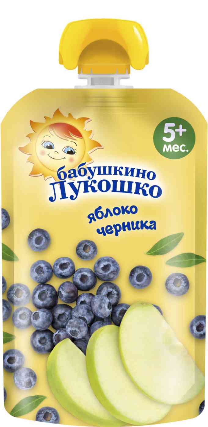 Пюре Бабушкино Лукошко Яблоко, черника, с 5 месяцев