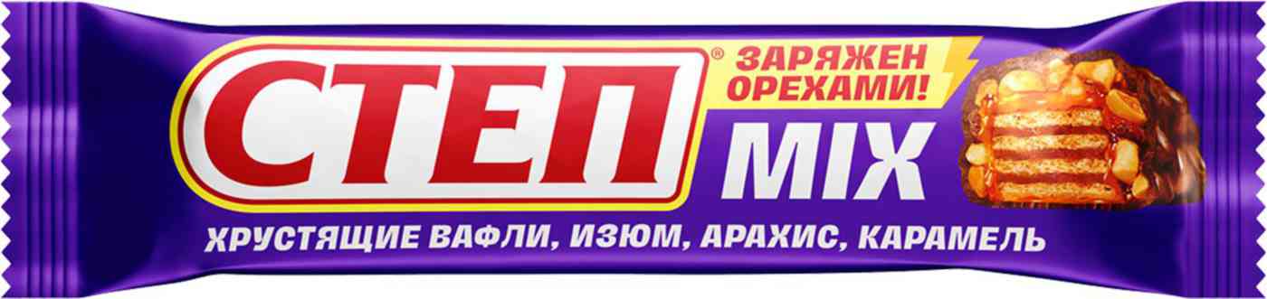Батончик вафельный Степ Степ MIX Изюм-арахис-карамель